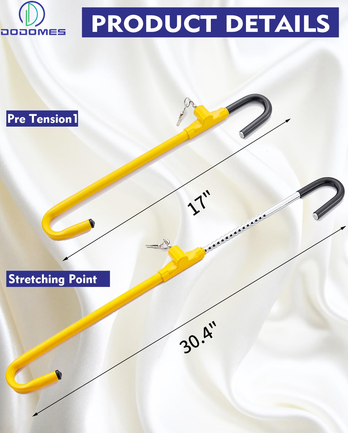 Universal Anti-Theft Steering Wheel Lock for Cars - Retractable Hook Design with Pedal Brake Lock | Yellow Security Device for Vehicle Protection | Perfect for Parking Security & Theft Prevention