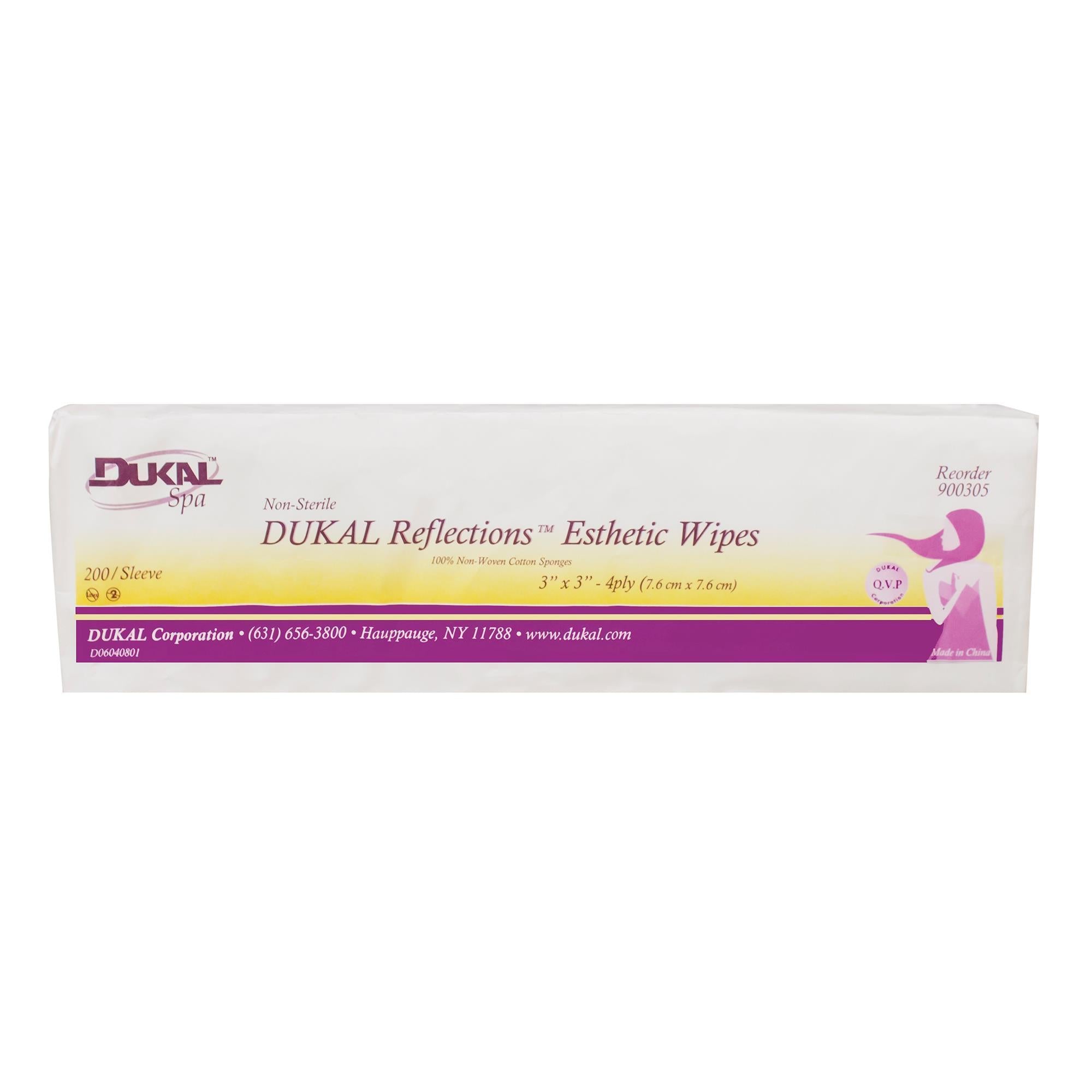 DUKAL Reflections 100% Cotton Non-Woven Esthetic Wipes, 3x3 Inches, 200 Pack - Professional Facial Wipes for Spa, Salon & Medical Use
