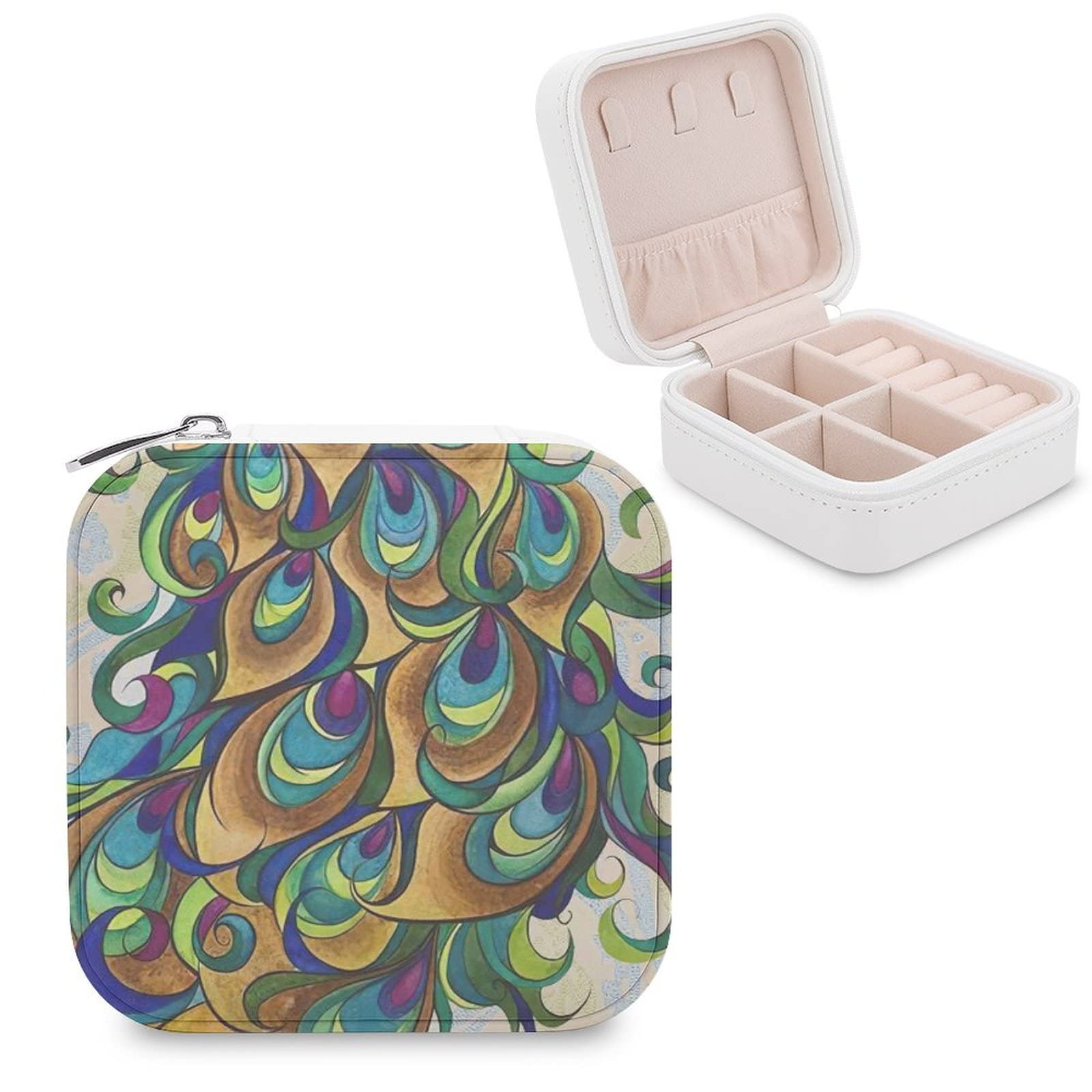 Elegant Purple Teal Peacock Floral Jewelry Box - PU Leather Travel Organizer Case for Rings, Earrings, Necklaces & Bracelets | Portable Storage Display Holder for Women's Jewelry Collection, Gift Giving & Travel Accessories