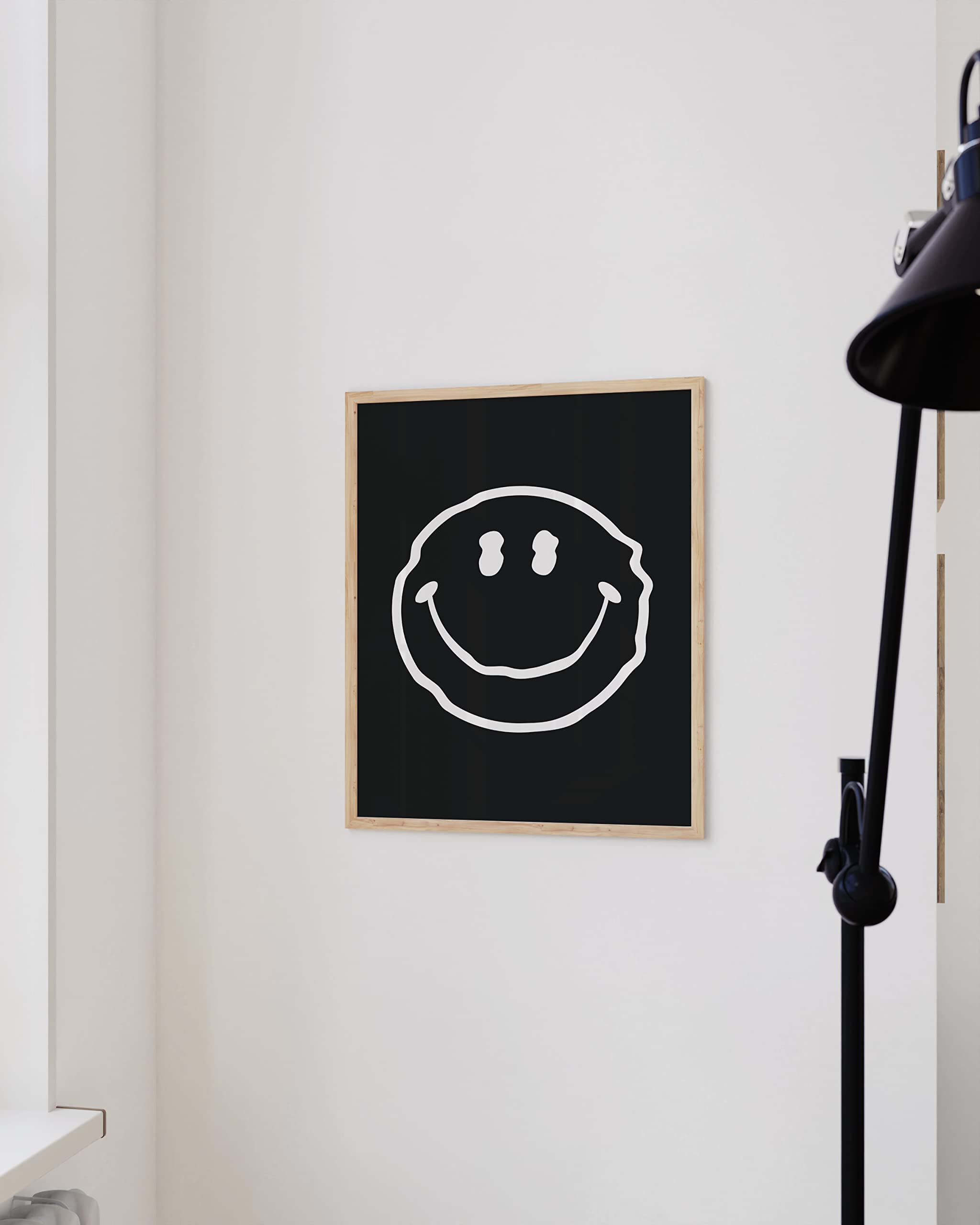 HAUS AND HUES Black and White Smiley Face Wall Art Poster - Modern Aesthetic Room Decor with Beige Frame (12x16 inches) - Perfect for Living Room, Bedroom, Office & Dorm Wall Decor