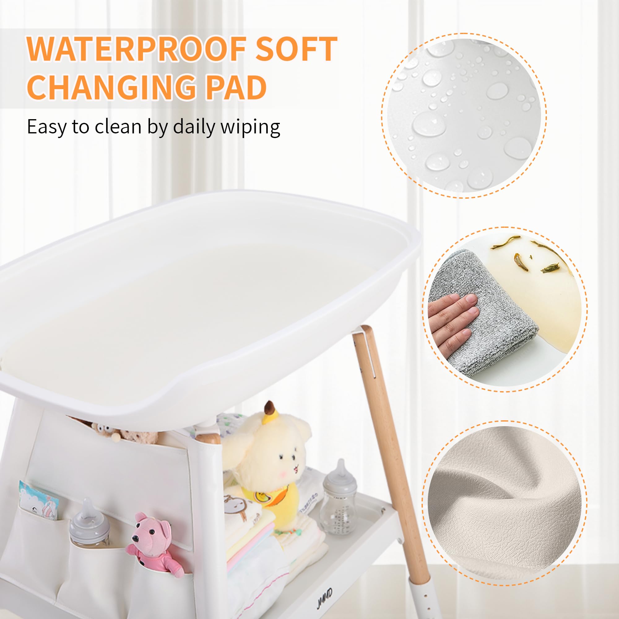 JMMD Adjustable Height Baby Changing Table with Waterproof Pad & Storage - Nursery Diaper Station for Infants 0-5 Months (White) | Perfect for Small Spaces & Baby Room Organization