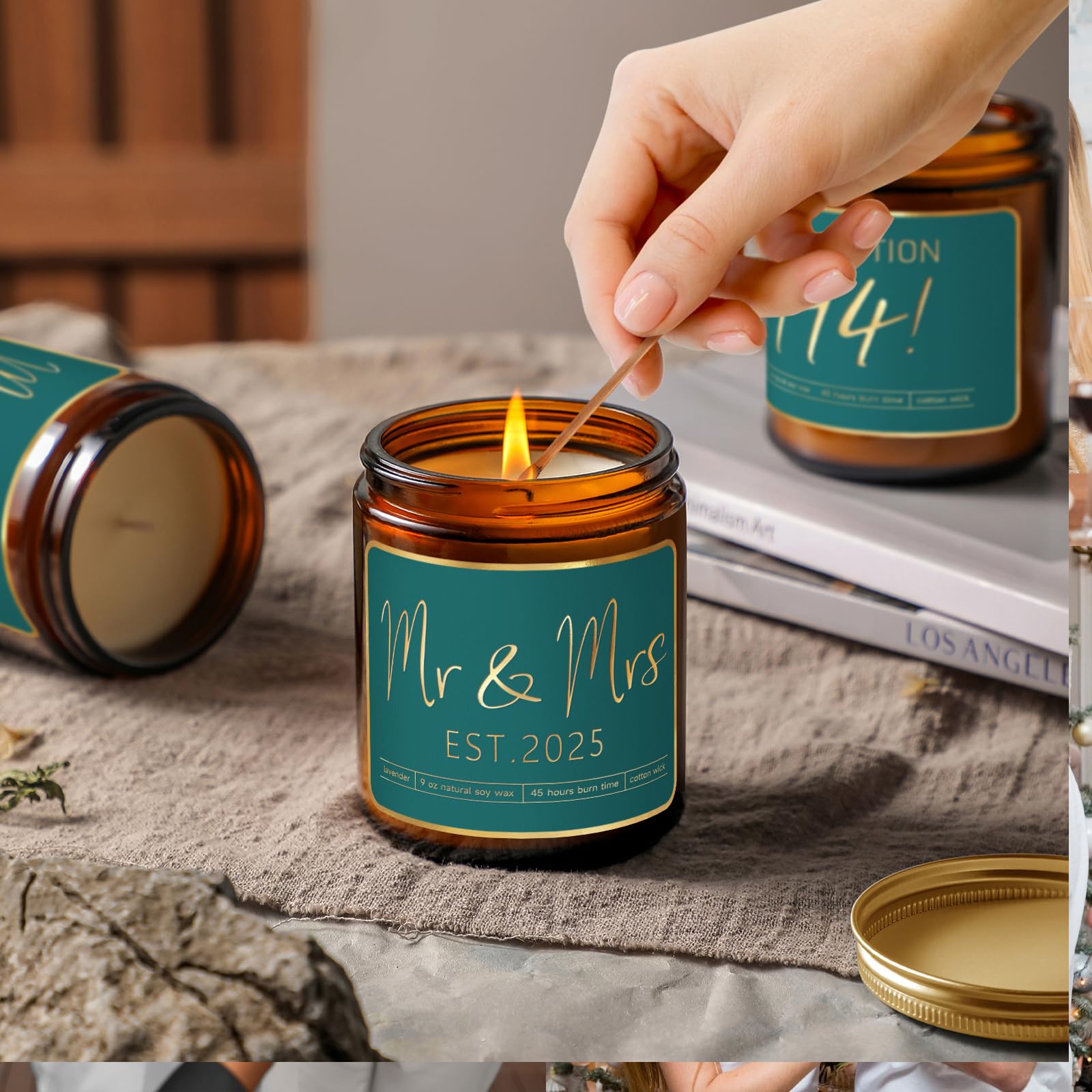 2025 Wedding Gifts for Couples - Romantic Mr & Mrs Gift Set with Scented Candle | Unique Bridal Shower & Newlywed Present | Perfect for Anniversaries, Honeymoons & First Home Decor