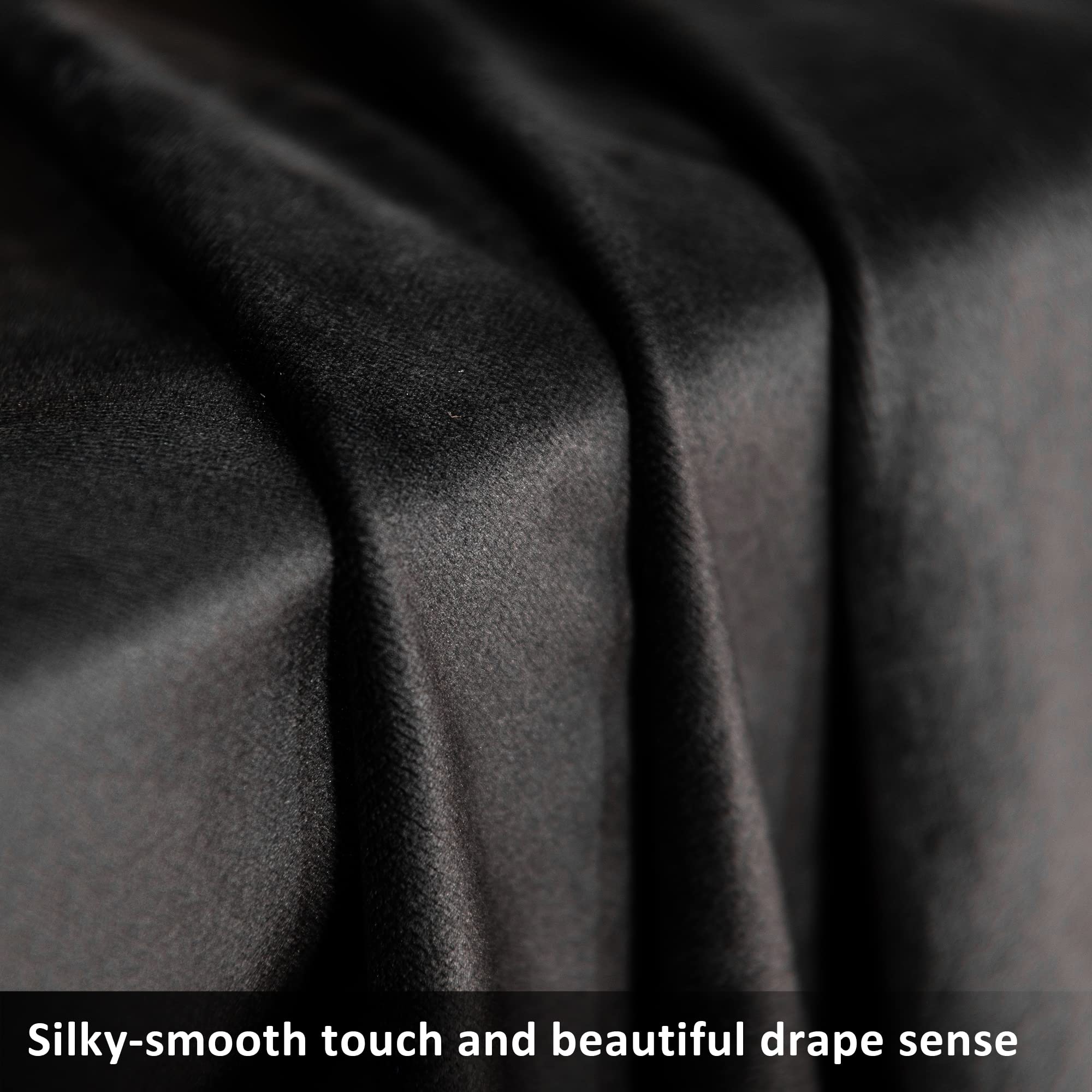 SNITIE Black 63 Inch Blackout Velvet Curtains with Grommet - Thermal Insulated Noise Reducing Thick Drapes for Living Room & Bedroom (Set of 2 Panels, 52x63 Inches) - Perfect for Home Theater, Nursery & Office Privacy