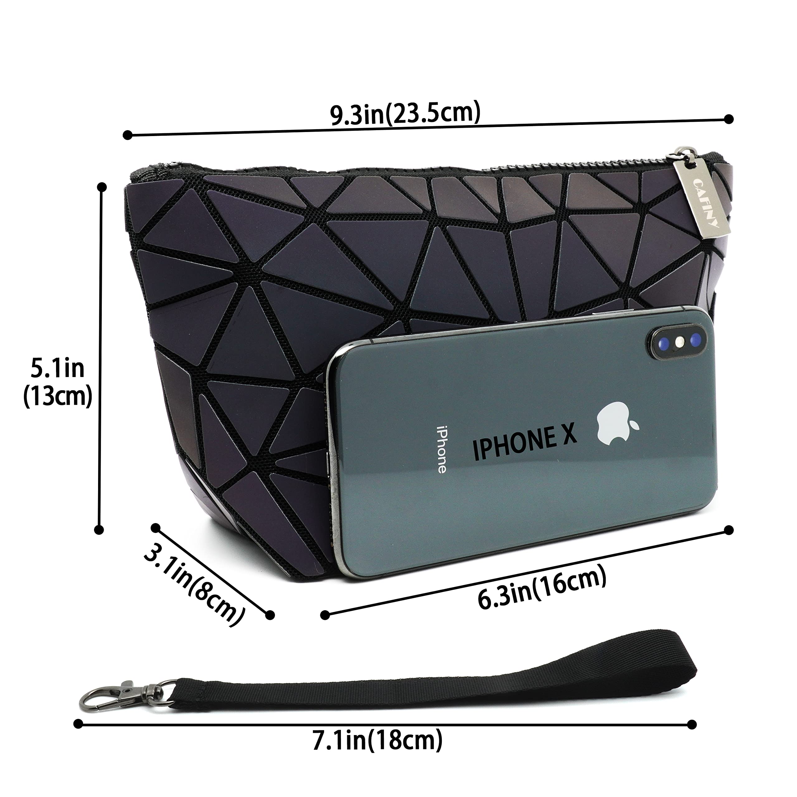 Holographic Makeup Bag for Women - Small Clutch Purse with Geometric Luminous Design, Cosmetic Pouch & Wristlet for Daily Use - Perfect for Travel, Parties, and Gift Giving