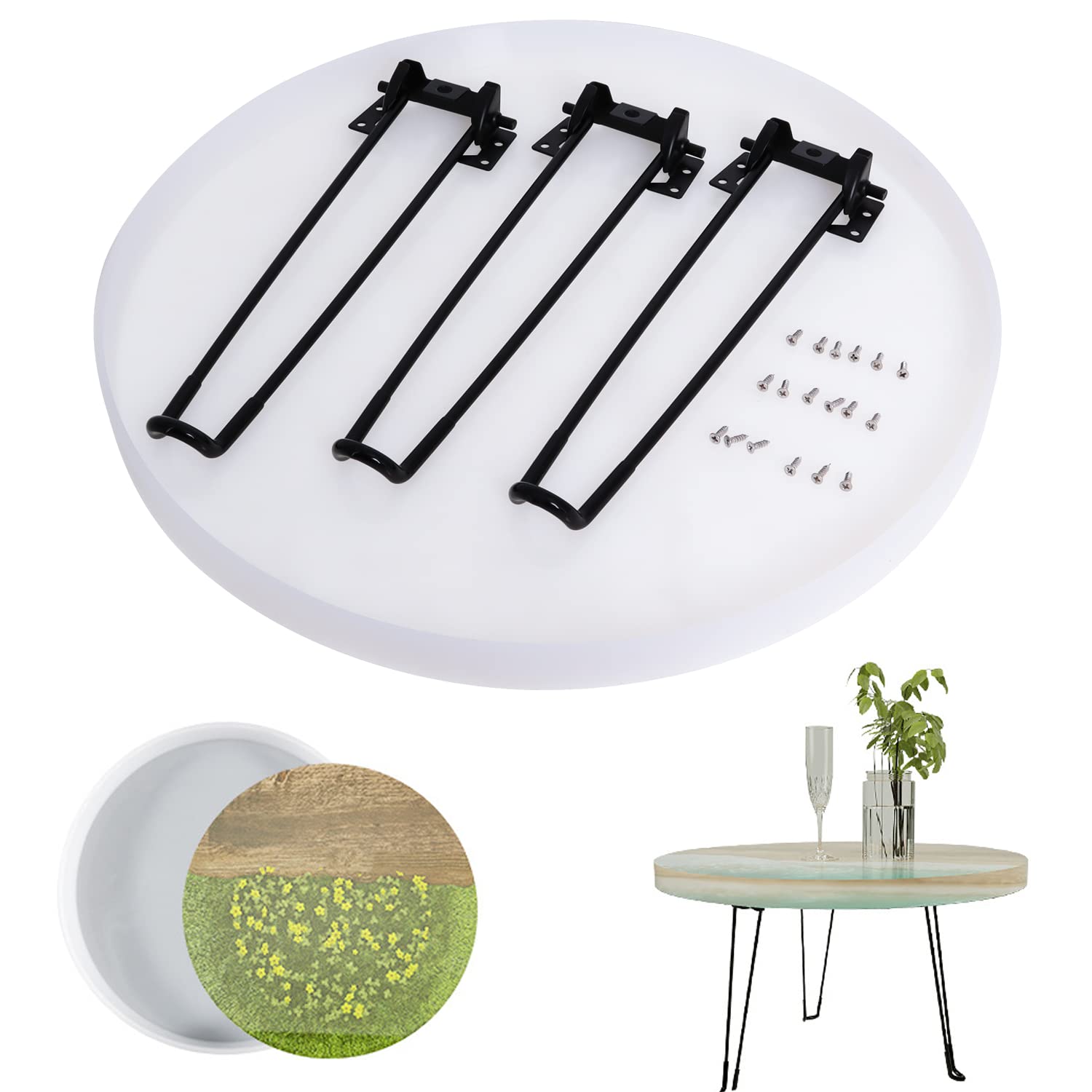 20 Inch Round Silicone Resin Table Molds with 3 Hairpin Legs - DIY Epoxy Resin Topdesk Mold for River Tables, Charcuterie Boards, and Home Decor - Perfect for DIY Art Projects, Wedding Centerpieces, and Modern Home Decoration
