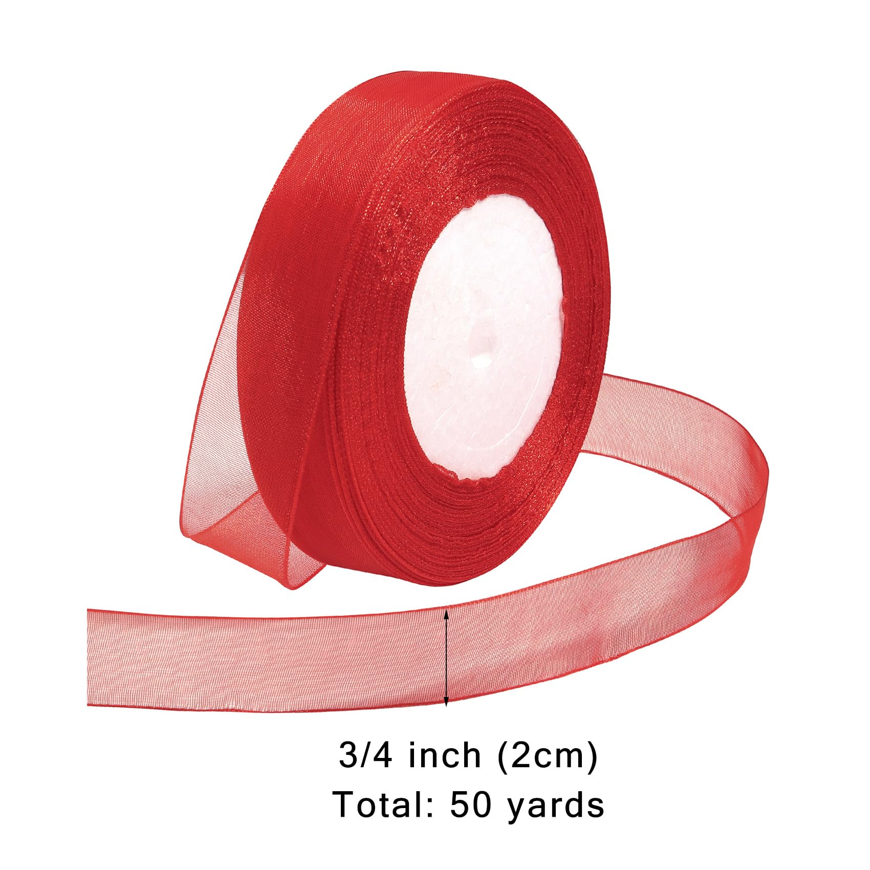 3/4 Inch Red Sheer Organza Ribbon - 50 Yards for Gift Wrapping, Flower Bouquets, Wedding Invitations & Crafts | Perfect for Christmas, Halloween & Party Decorations