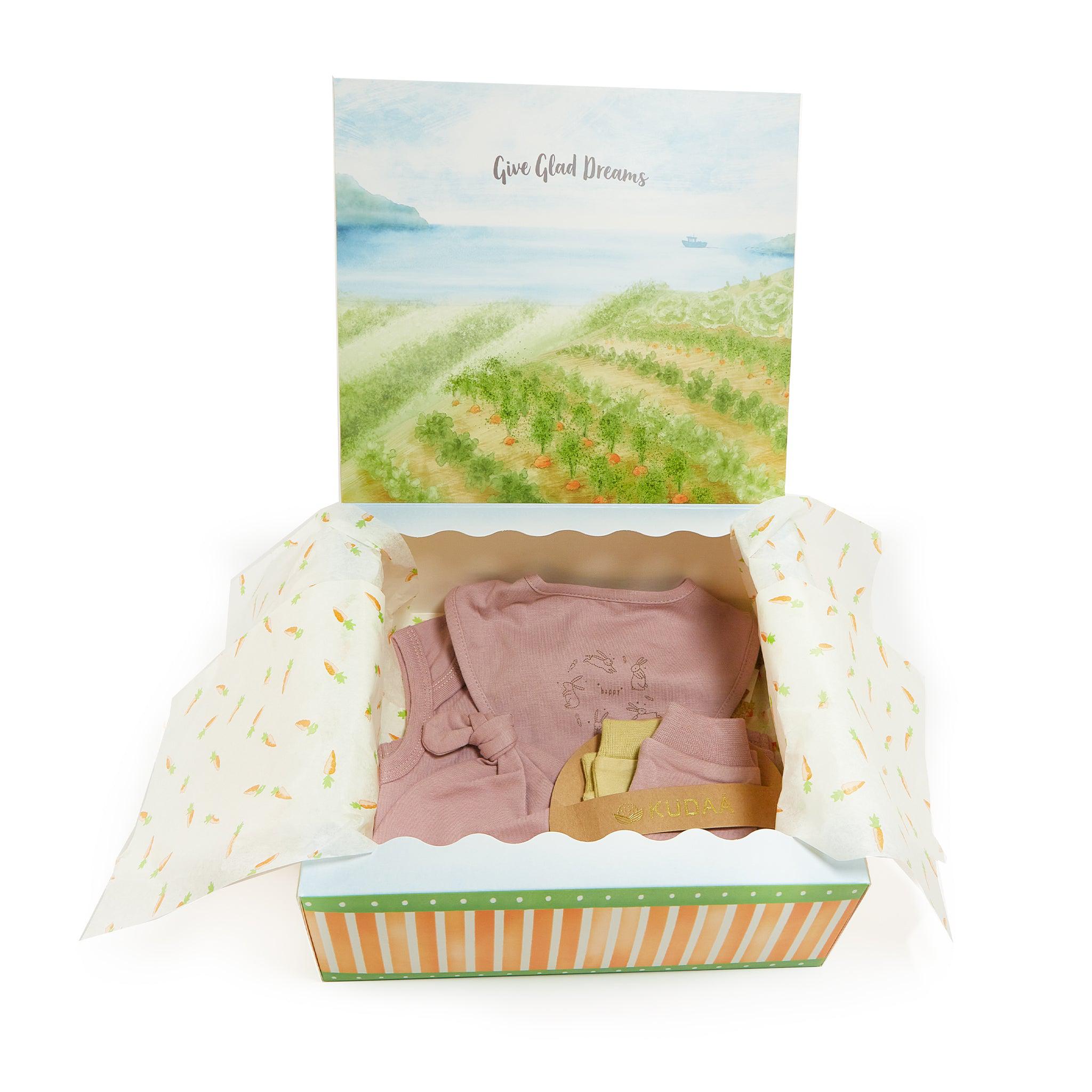 Organic Newborn Essentials Gift Set - Baby Shower & Welcome Home Gift for New Parents - Wood Rose Design - Perfect for Newborn Photos & Nursery Decor