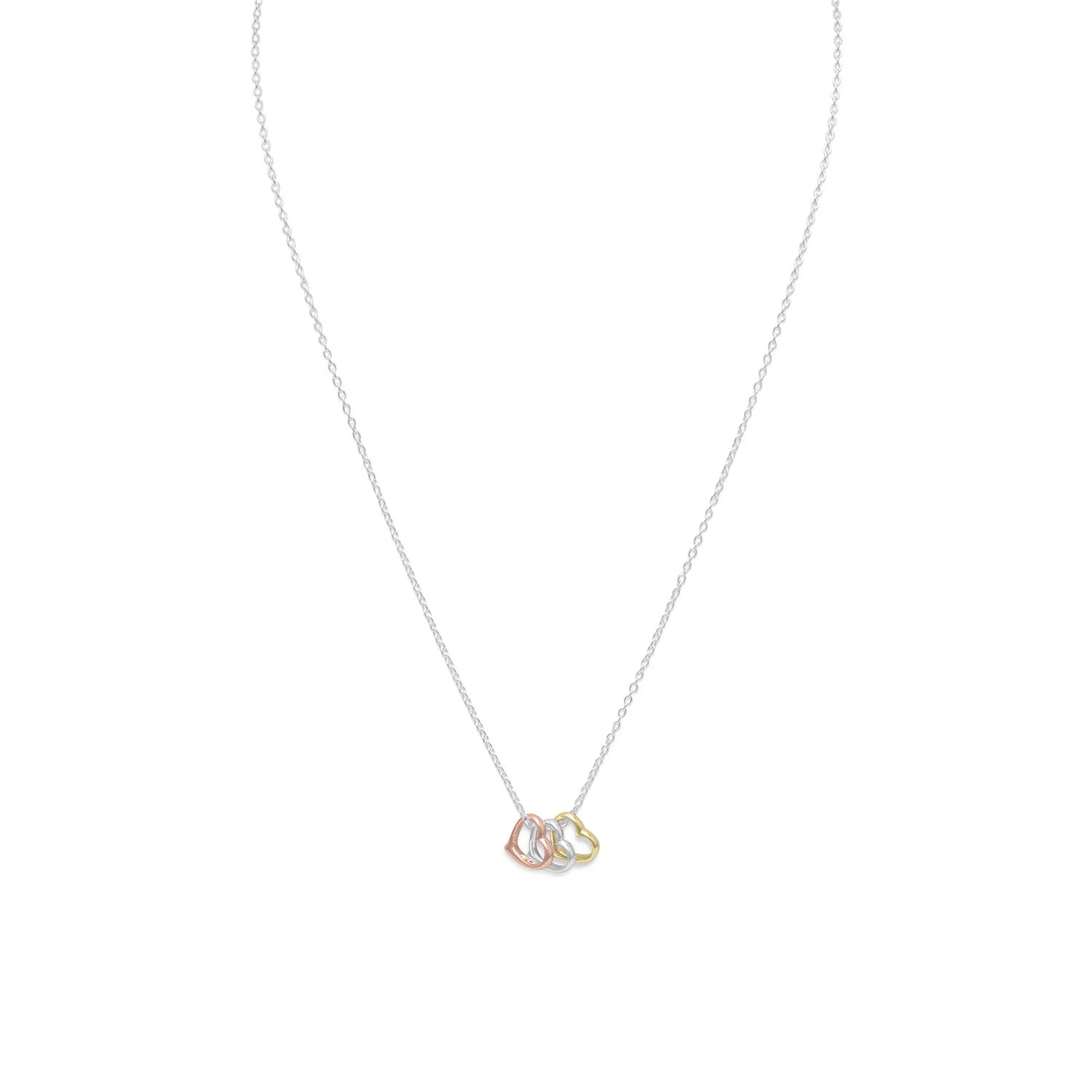 Sterling Silver 16+2 Tri-Tone Heart Pendant Necklace for Women - Dainty Layering Jewelry Gift for Her - Perfect for Valentine's Day, Anniversary & Everyday Wear