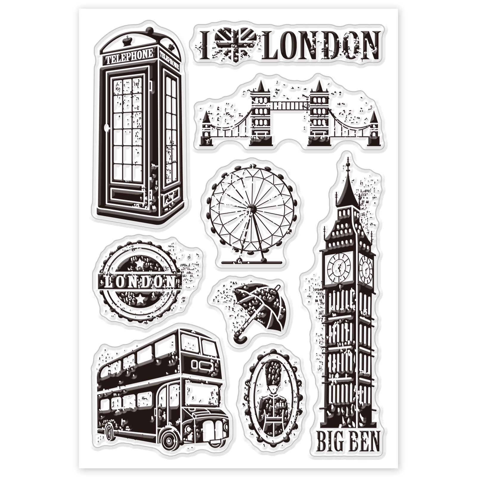 GLOBLELAND London Elements Clear Silicone Stamps for DIY Scrapbooking - Transparent Rubber Stamps for Birthday Cards, Valentine's Day Crafts, Photo Album Decoration & Paper Art Projects | Perfect for Handmade Greeting Cards, Journaling, and Home Decor