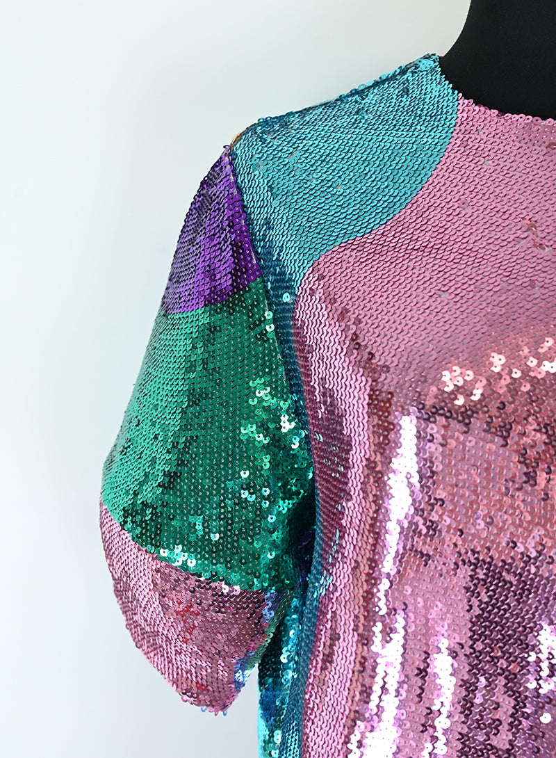 Mira Mikati Multicolor Sequin Long Dress Size 40 - Elegant Evening Gown for Parties, Weddings & Special Occasions