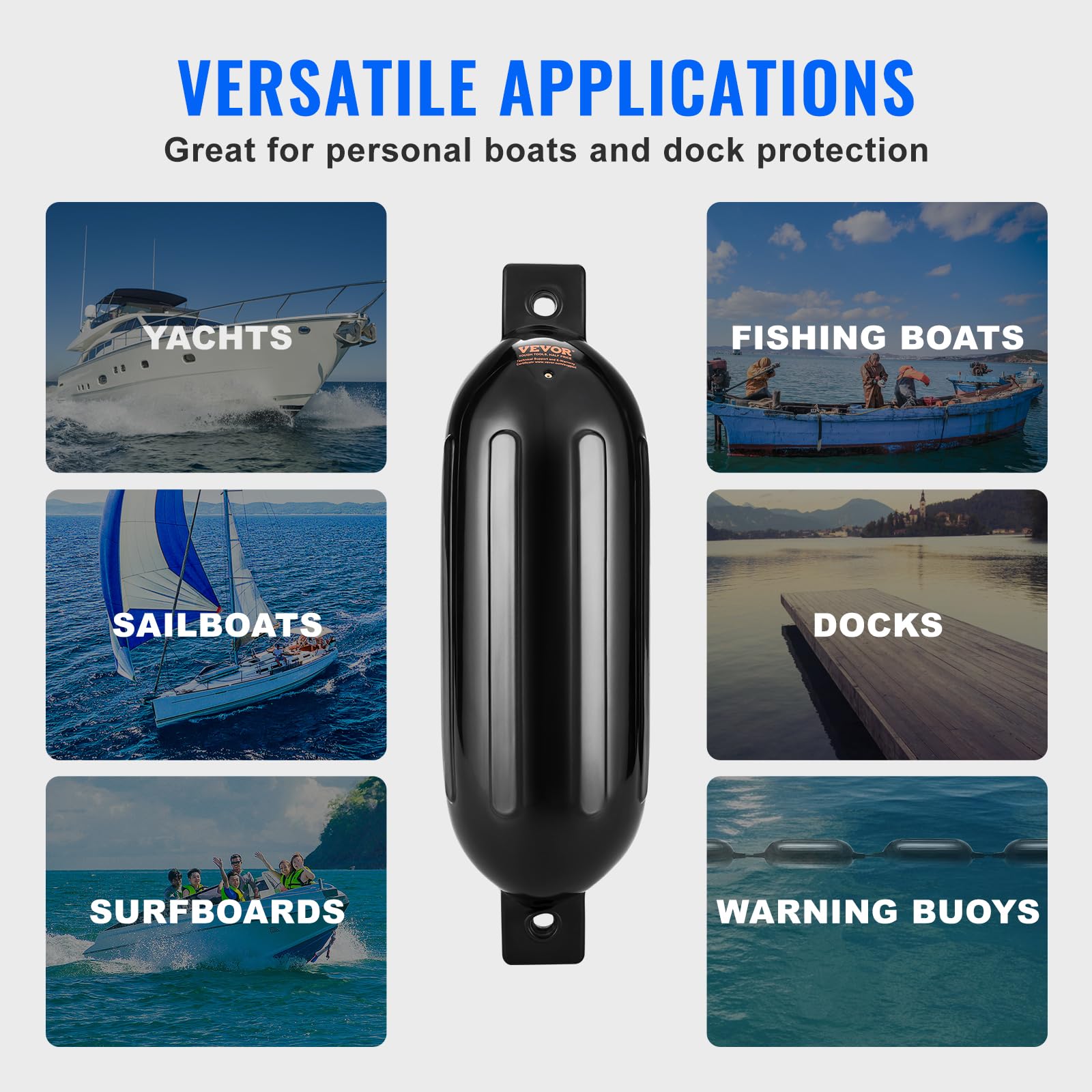 VEVOR Inflatable Boat Fenders - Heavy Duty Ribbed Marine Dock Bumpers with Center Holes & Air Pump for Safe Docking and Mooring | Perfect for Yachts, Sailboats, and Powerboats