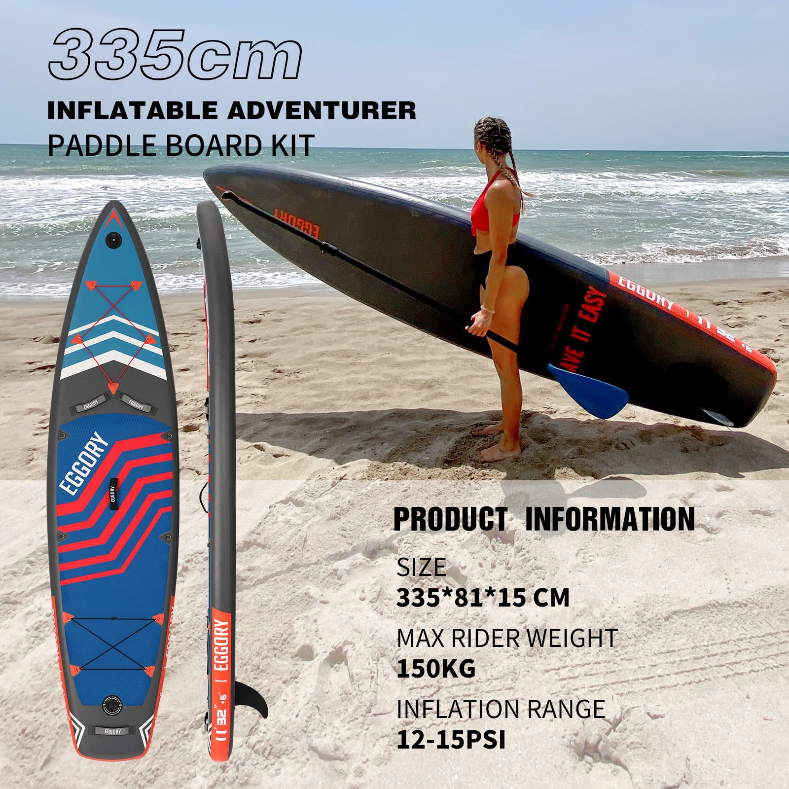 Premium Inflatable Stand Up Paddle Board SUP with Paddle, Pump & Carry Bag - 11' x 32