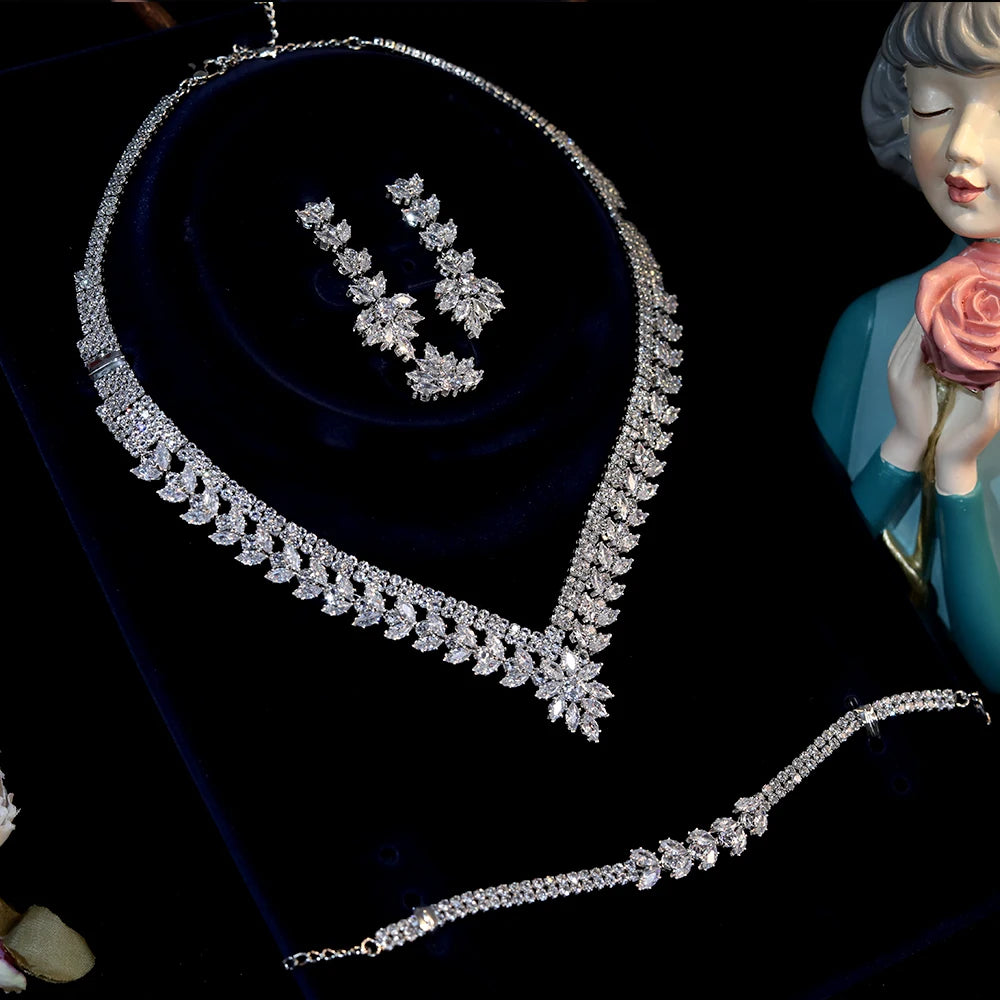 Elegant Water Drop Necklace and Earrings Set - Sterling Silver Bridal Jewelry for Women | Wedding, Anniversary, Prom & Special Occasion Gift
