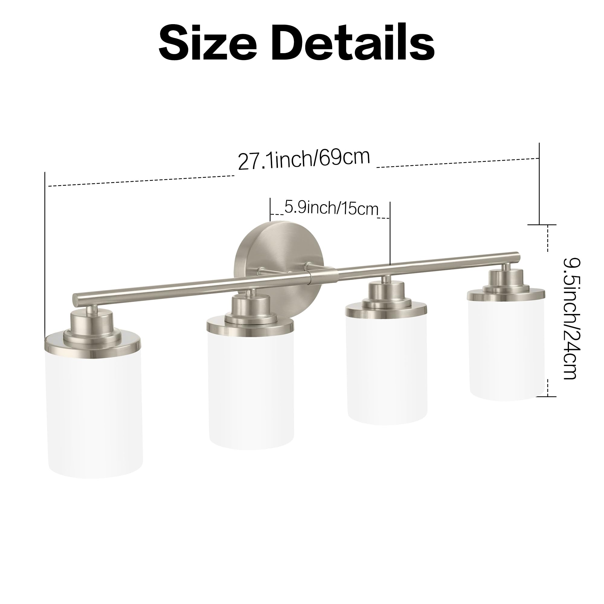 Modern Brushed Nickel Bathroom Vanity Light Fixture - 4-Light Frosted Glass Sconce for Mirror Lighting, Perfect for Bathroom, Powder Room & Dressing Room Makeup Area