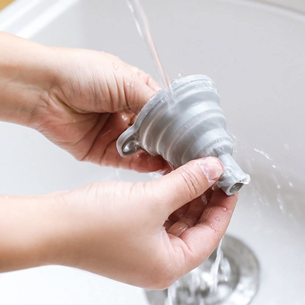 Mini Silicone Collapsible Funnel for Filling Bottles - Portable, Flexible, Foldable Kitchen Funnel for Liquid, Oil & Powder (Grey) | Perfect for Travel, Camping & Home Use