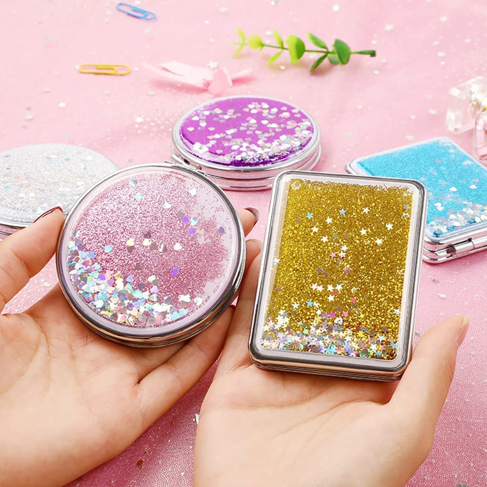 MEPOINT Compact Mirror for Women - 2-Sided Folding Pocket Mirror with 1x/2x Magnification, Bling Quicksand Design, Portable Travel Makeup Mirror for Purse | Perfect for On-the-Go Touch Ups, Travel, and Daily Makeup Routine