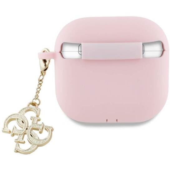 Guess 4G Silicone Protective Case with Charm for AirPods 4 - Pink | Cute & Durable Cover for Wireless Earbuds | Perfect for Workouts, Travel & Daily Use