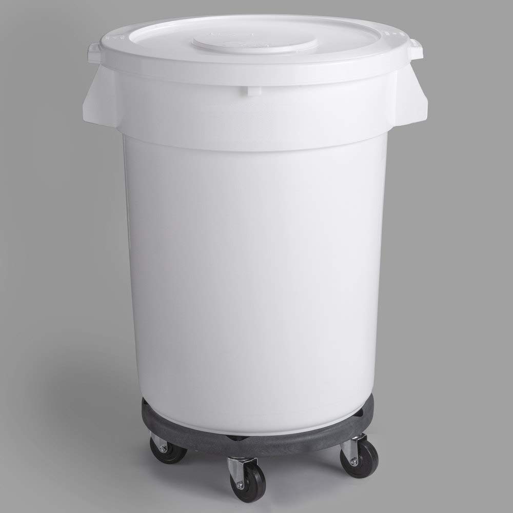 PRO&Family 128 Qt (32 Gallon/121 Liter) White Round Commercial Trash Can with Lid & Wheels - Heavy Duty Kitchen Garbage Bin, Office Waste Basket, Recycling Container for Restaurant, Hotel & Home Use