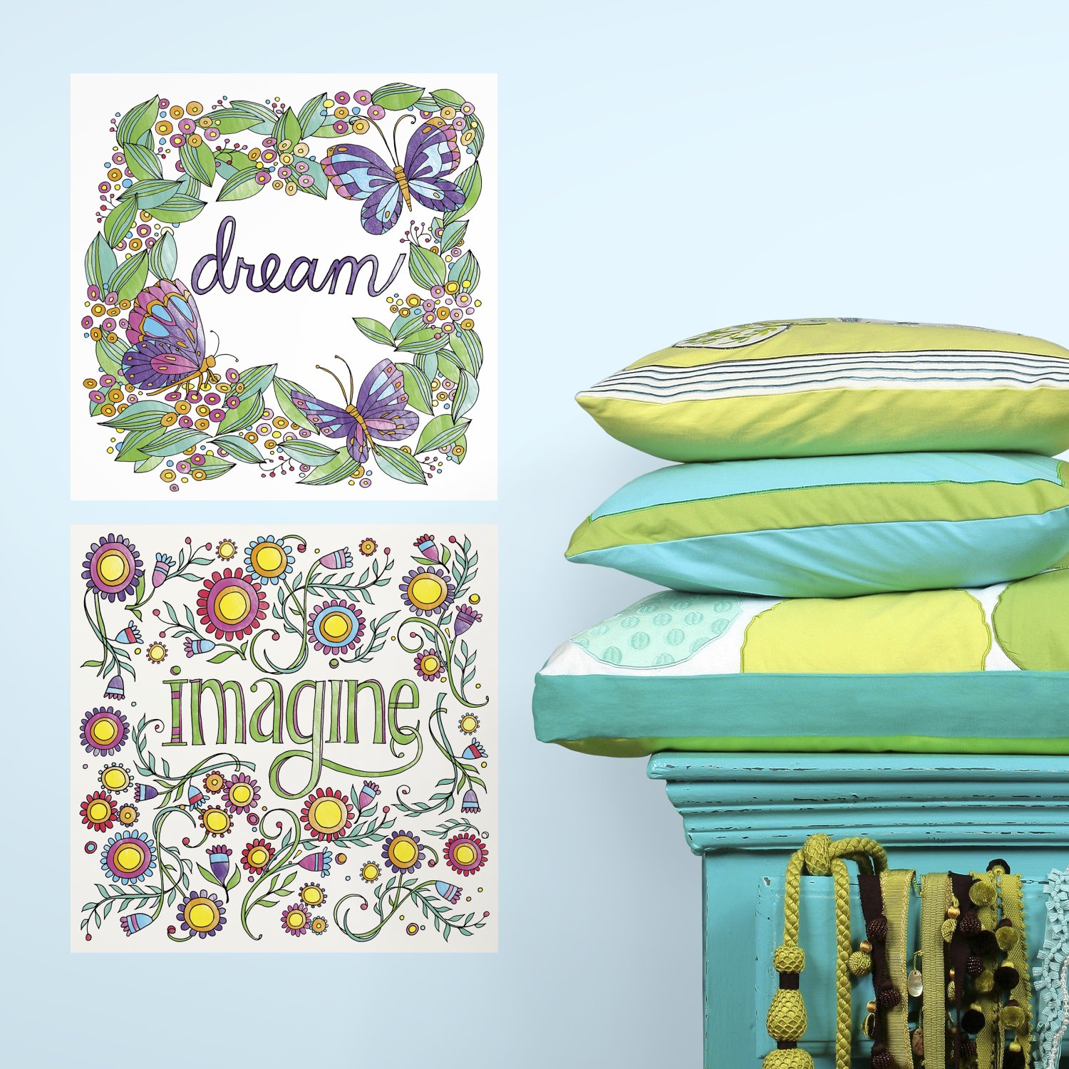 RoomMates RMK3325CYD Dream & Imagine Peel and Stick Wall Decal - Color Your Own Wall Stickers for Kids' Bedroom, Nursery, Playroom Decor