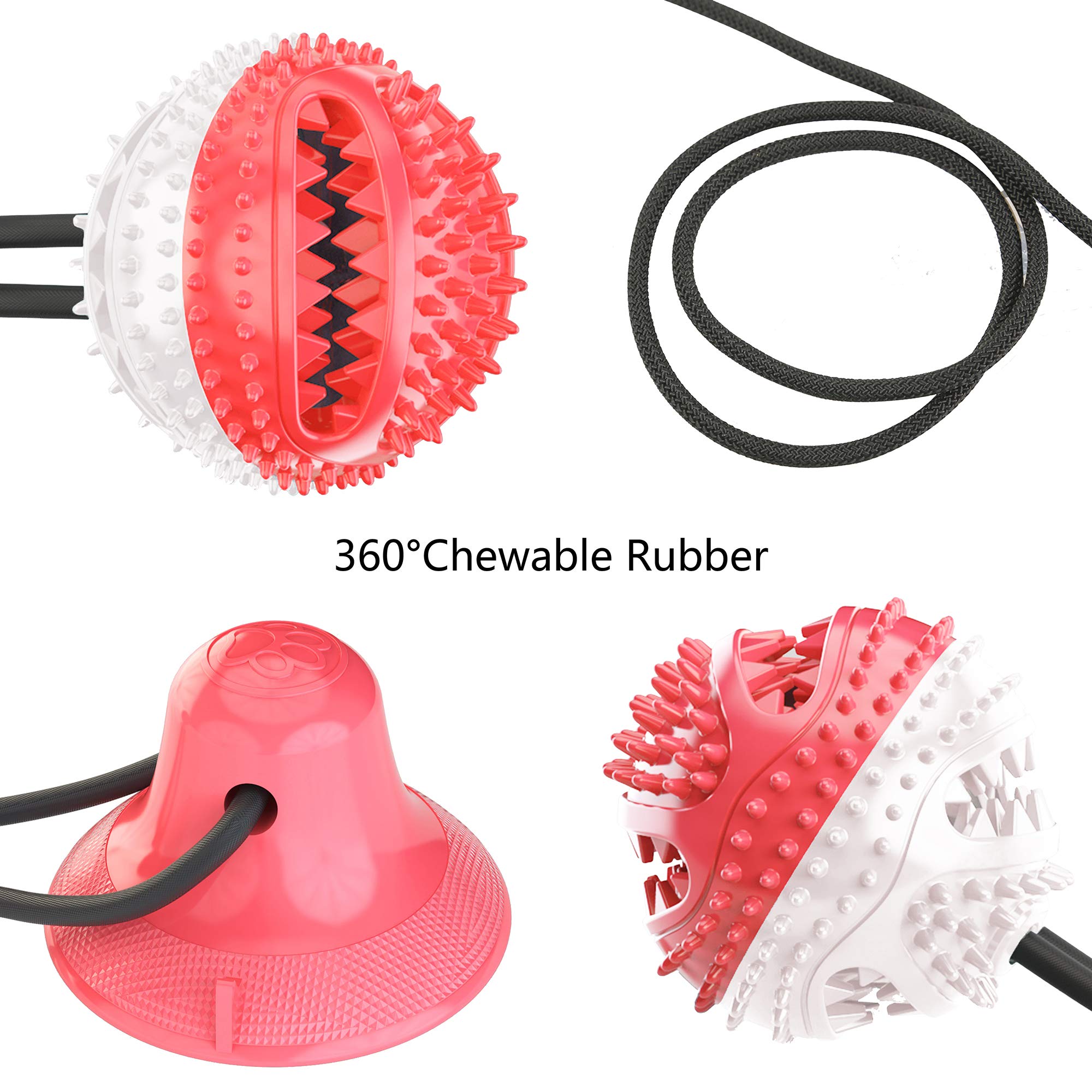 Durable Dog Chew Toy with Suction Cup - Interactive Tug Toy, Molar Bite Ball for Teeth Cleaning & Food Dispensing - Self-Playing Rubber Chew Toy for Small & Large Dogs (Red) | Perfect for Indoor Play, Dental Health & Boredom Relief