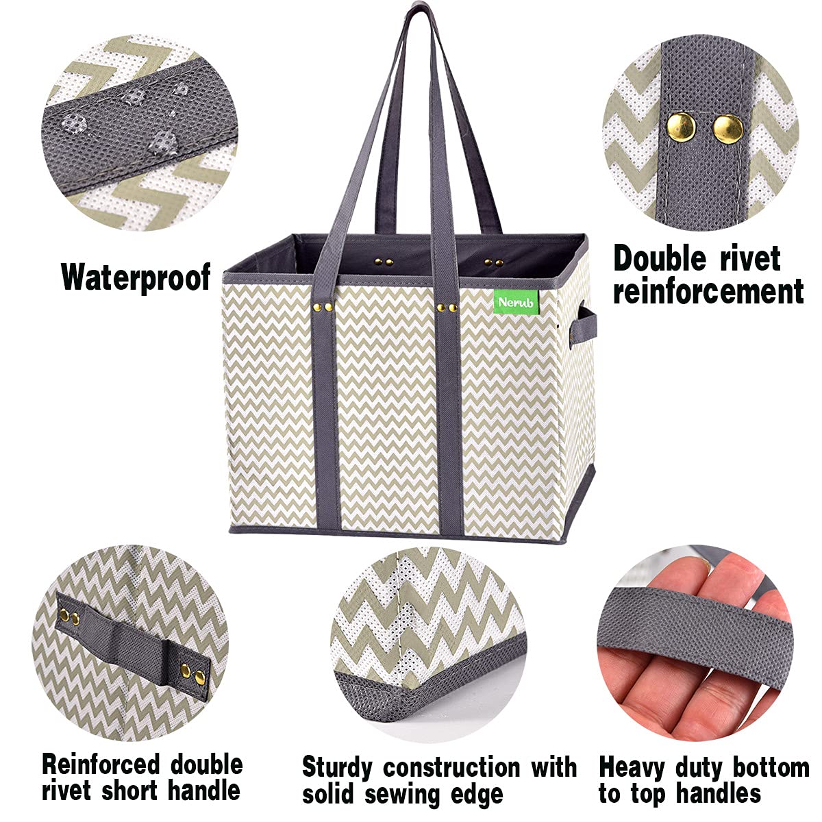 NERUB Heavy Duty Reusable Grocery Tote Bags - Reinforced Bottom, Foldable Large Shopping Bags for Groceries (3 Pack) - Perfect for Farmers Market, Supermarket & Eco-Friendly Shopping