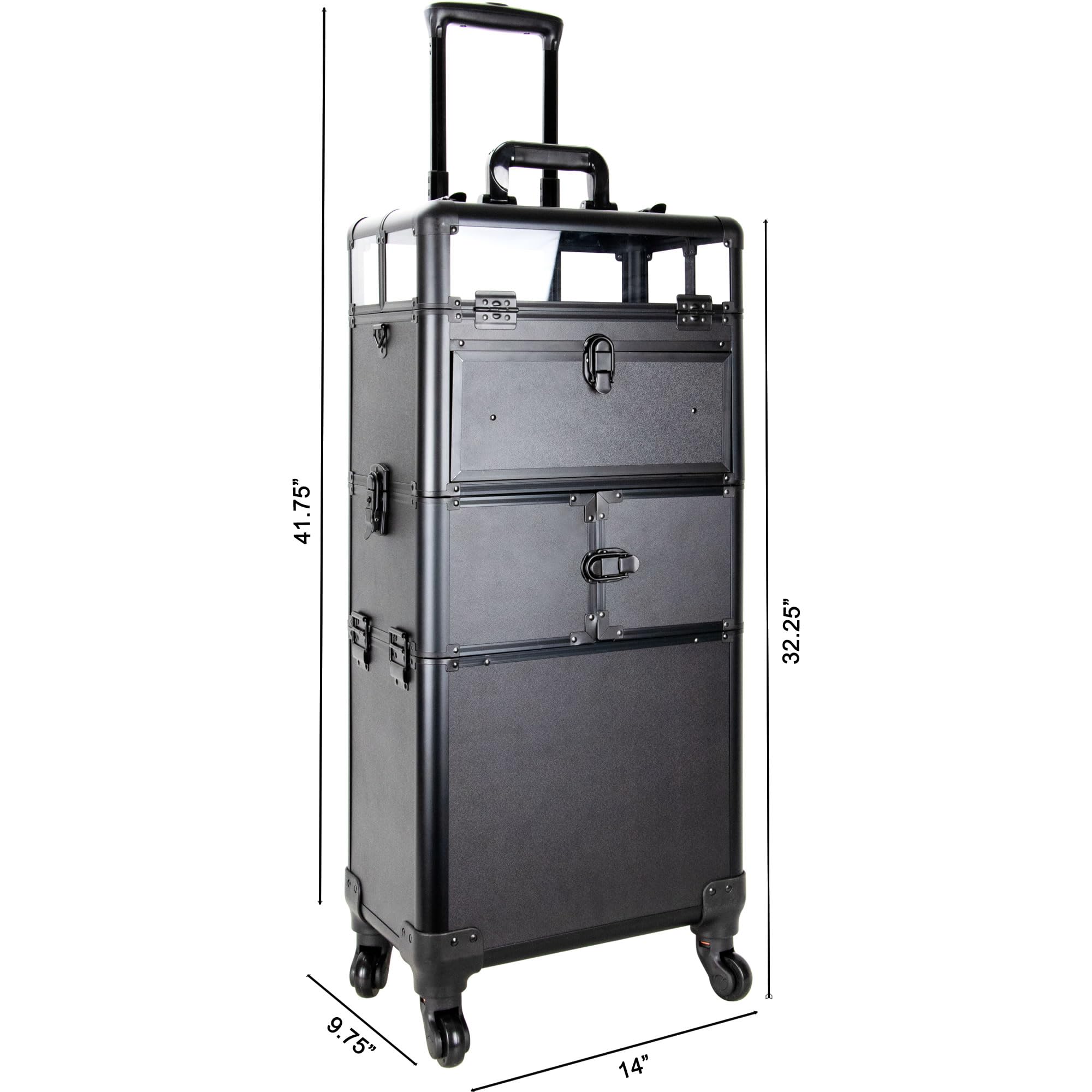 Ver Beauty 3-in-1 Rolling Nail Polish Organizer - Professional Manicure Train Case with 54 Slots, Extendable Trays & 4 Removable Wheels | Matte Black Cosmetic Trolley for Salon, Travel & Home Storage | Portable Makeup Storage Solution for Nail Technicians & Beauty Enthusiasts