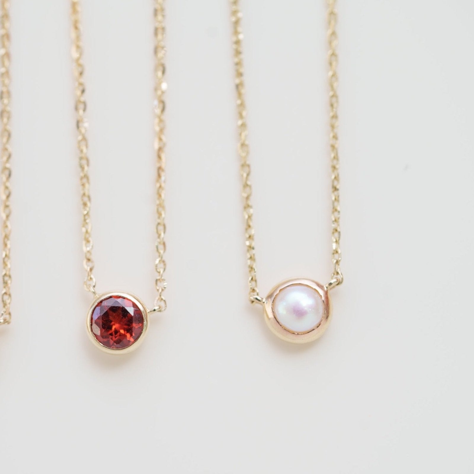 14K Yellow Gold Freshwater Pearl Station Necklace - Elegant Bezel Setting for Women, Perfect for Weddings, Parties & Everyday Wear