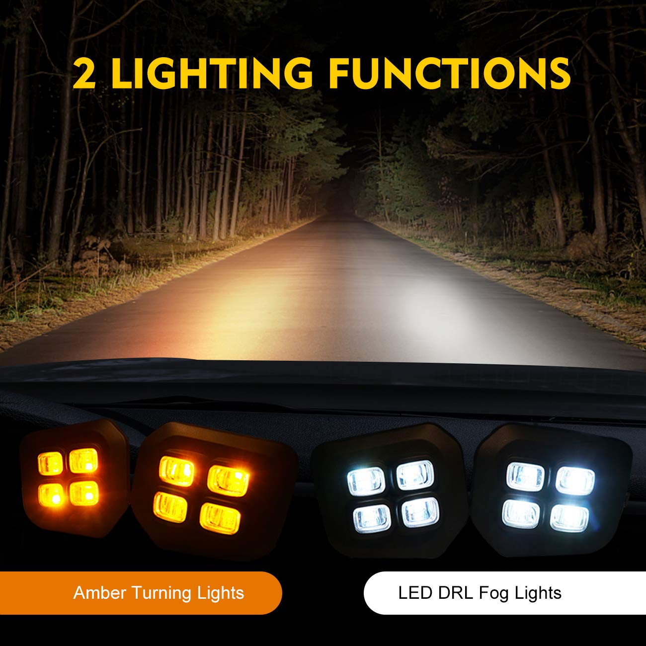 **LED Fog Lights for Toyota Tacoma 2016-2020 - DRL Fog Light Kit, Dual-Color White/Amber - Direct Replacement for Tacoma Fog Lamps - Perfect for Off-Roading & Night Driving**