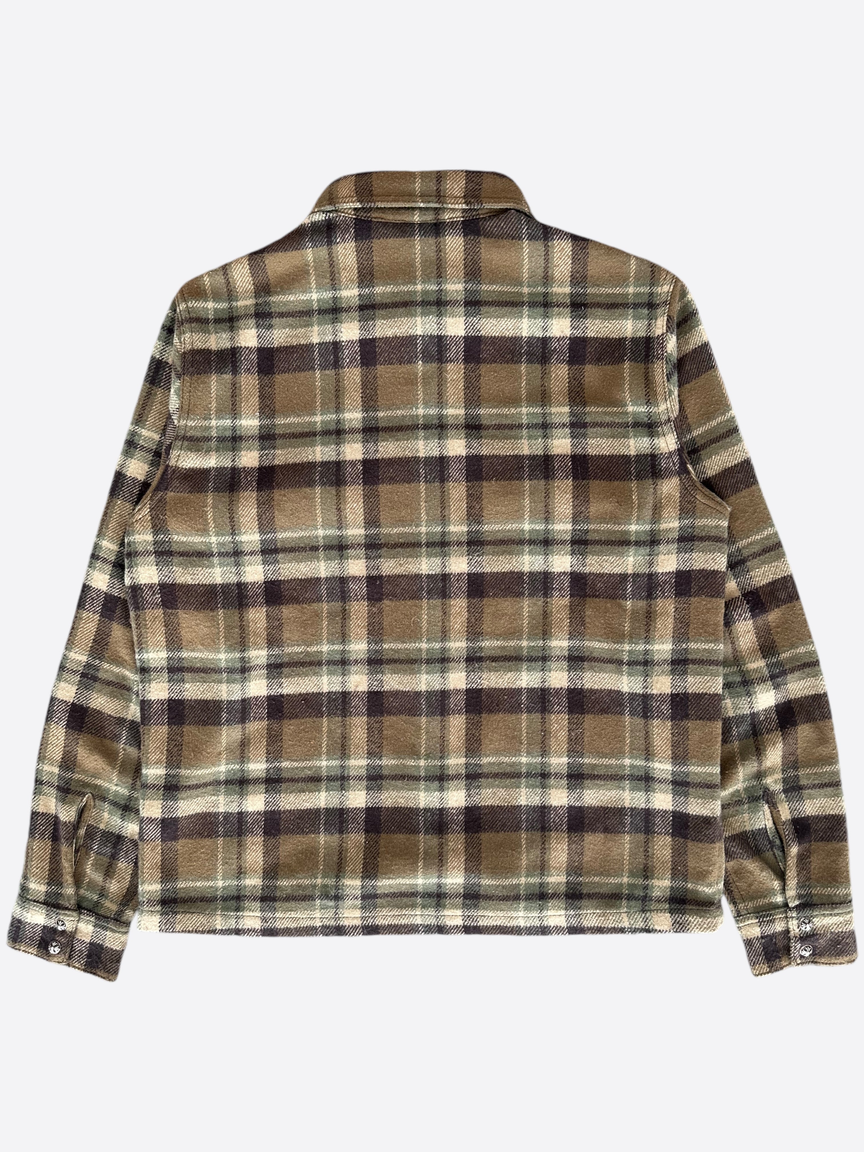 Chrome Hearts Brown Plaid Flannel Jacket for Men - Stylish Vintage Shirt with Button Front - Perfect for Casual Outfits, Streetwear & Fall Layering