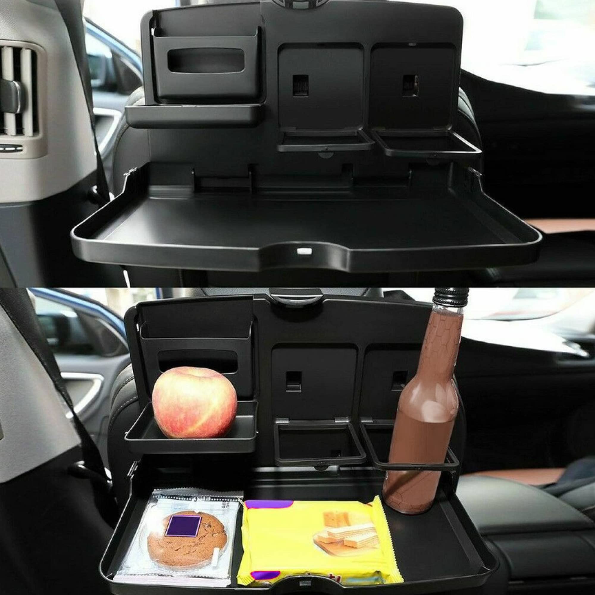 Zento Deals Multipurpose Car Tray Organizer - Portable Auto Desk for Eating, Working & Storage (Black) | Perfect for Road Trips, Commuting & Family Travel
