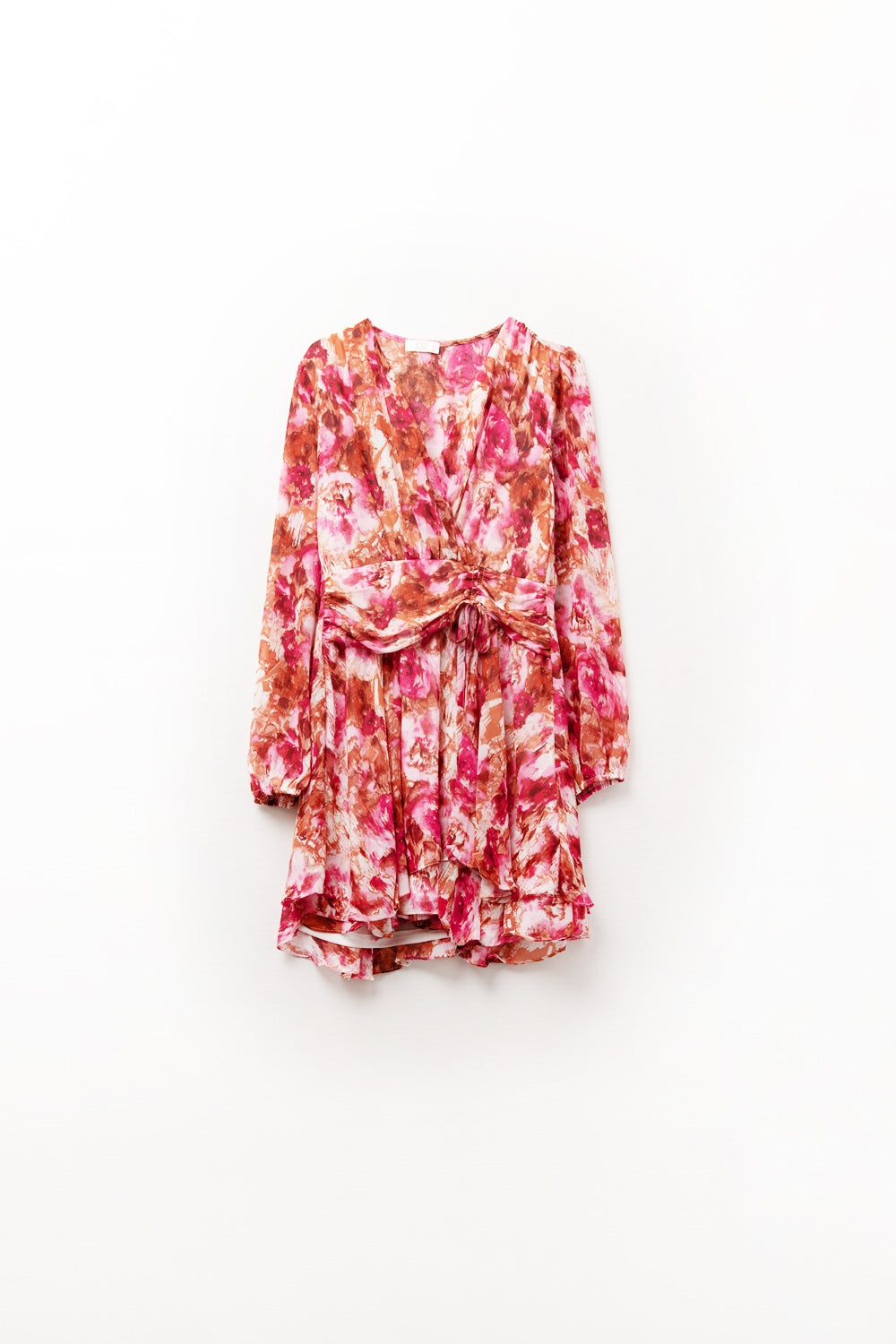 Abstract Print V-Neck Mini Robe with Waist Ruffle - Perfect for Loungewear, Beach Cover-Up, and Casual Outings
