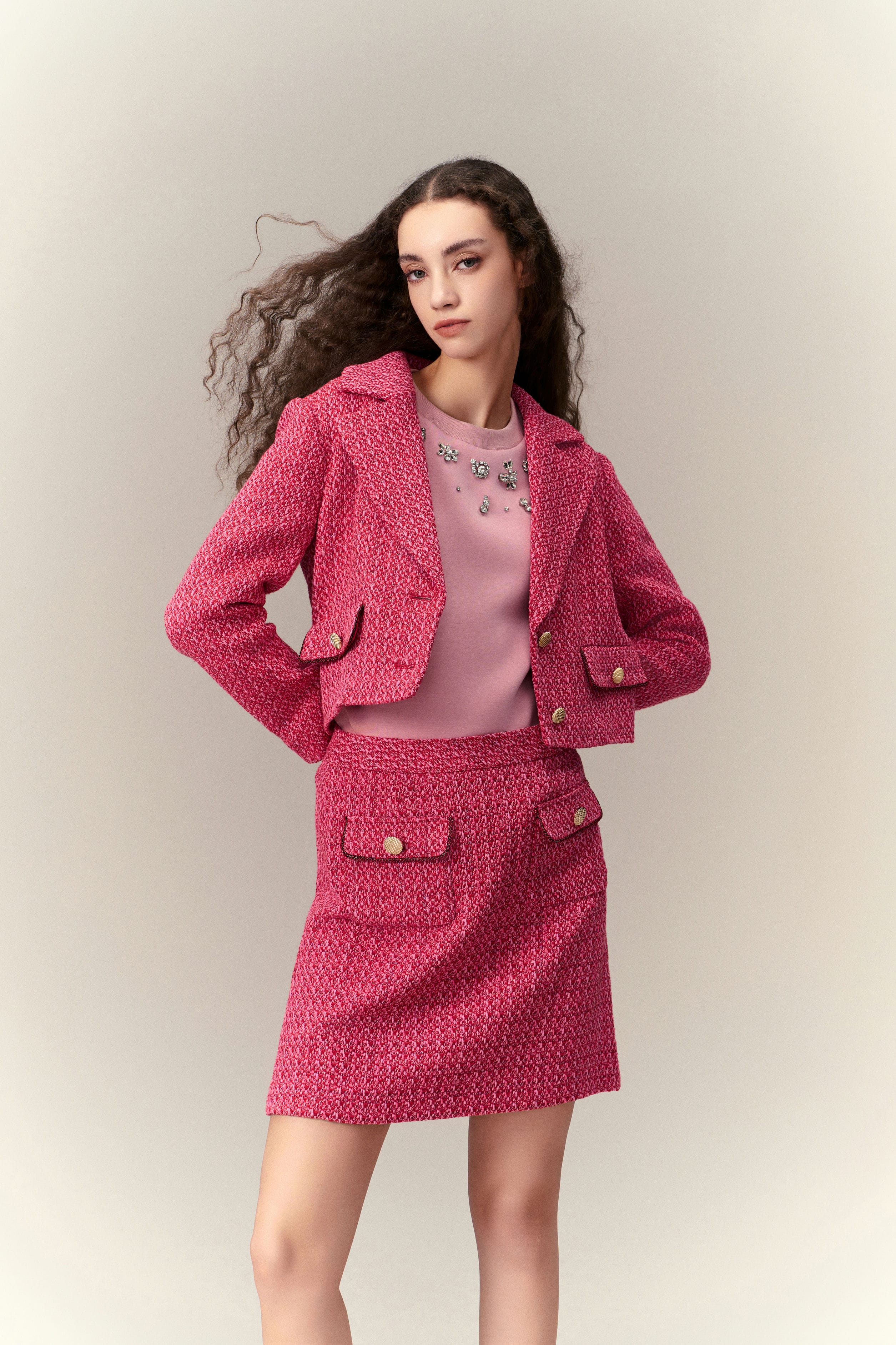 Stylish Fuchsia Pink Cropped Jacket with Patch Pockets - Trendy Women's Outerwear for Casual Outings & Spring Fashion