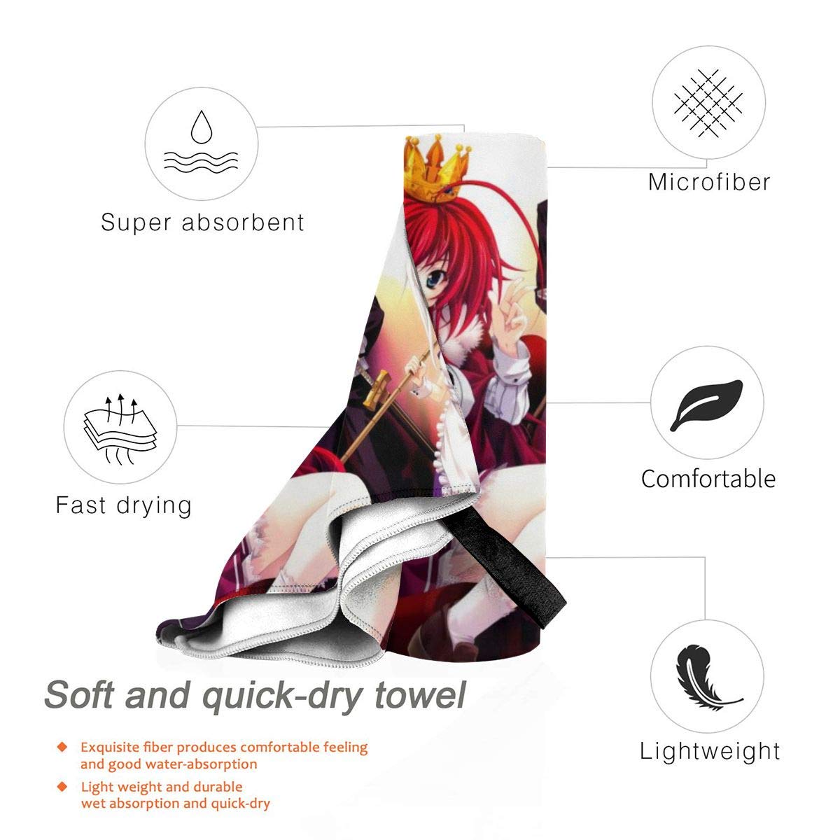 Anime Cartoon Quick-Dry Bath Towels - 27.5x55 Inch Lightweight Microfiber Towel Blanket for High School Students | Perfect for Camping, Hiking, Travel, Swimming & Beach