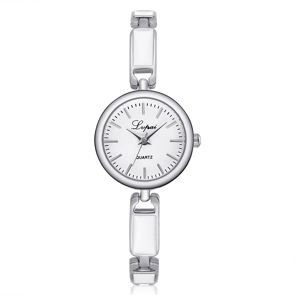 OWZSAN Women's Fashion Wristwatch - Stainless Steel Rhinestone Quartz Bracelet Watch for Ladies, Unisex Digital Watch (Silver White) - Perfect for Casual Wear, Office & Special Occasions
