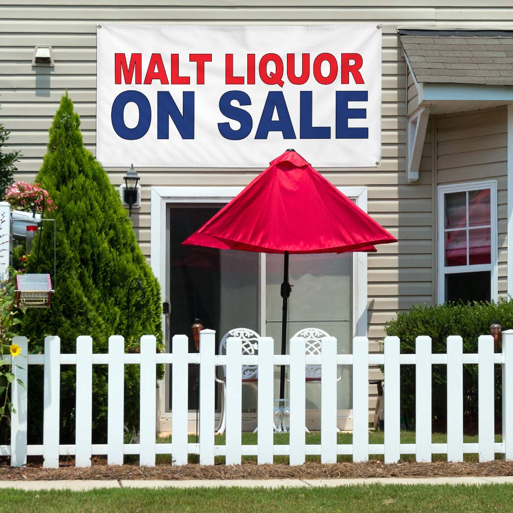 **Premium Vinyl Banner - 60x144 Inches - Weatherproof, Durable & Industrial Strength - Red & Blue Malt Liquor Sale Sign - 10 Grommets for Secure Outdoor Use - Perfect for Business, Yard, Events & Advertising**