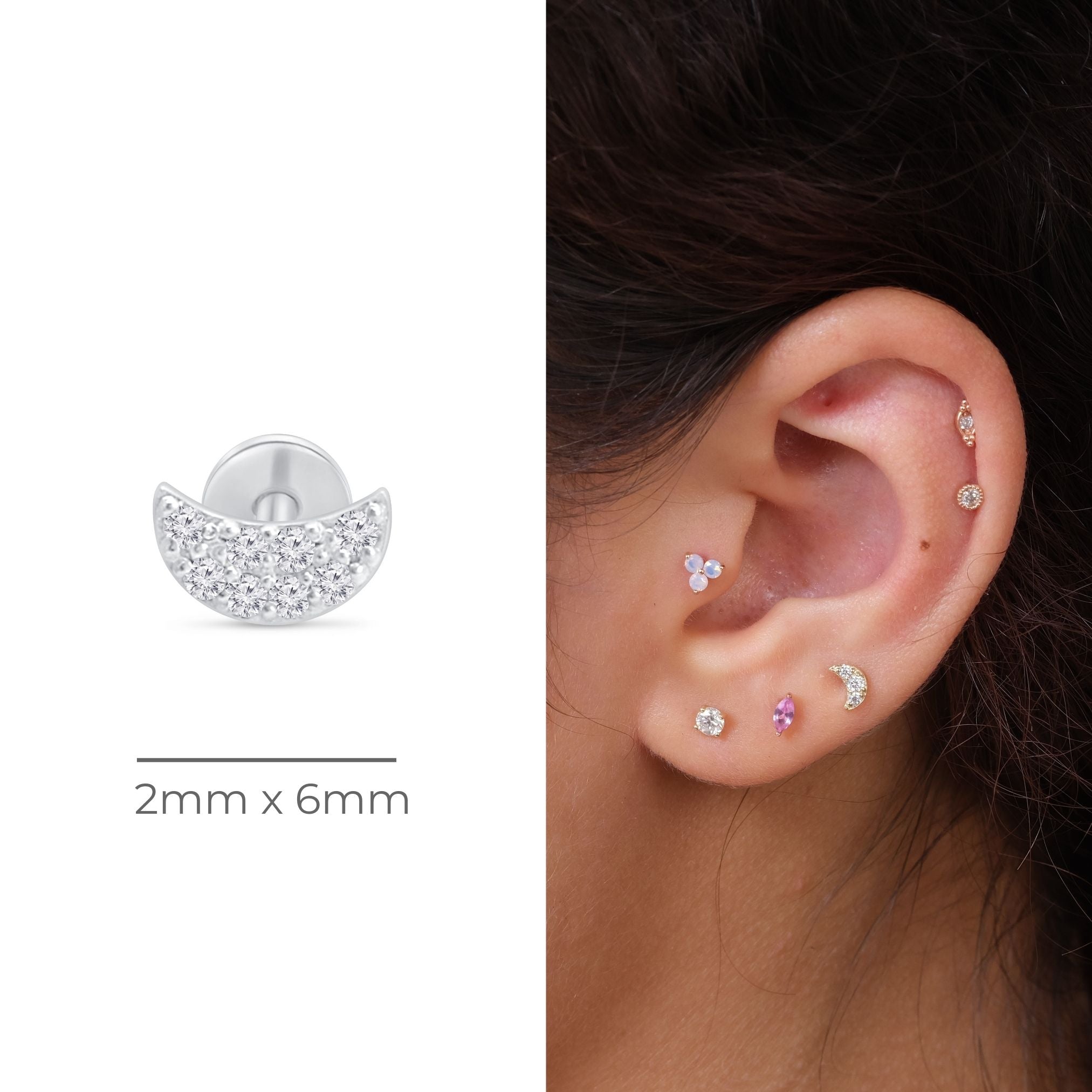 14K White Gold Diamond Pavé Crescent Moon Stud Earrings for Women - Perfect for Everyday Wear, Parties & Special Occasions