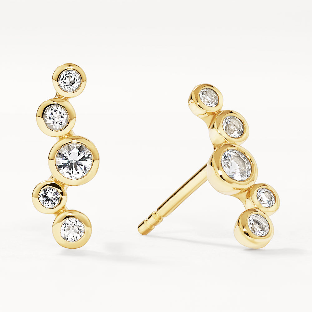 14K Gold White Topaz Bezel Bubble Stud Earrings for Women - Elegant Everyday Jewelry for Work, Parties & Special Occasions