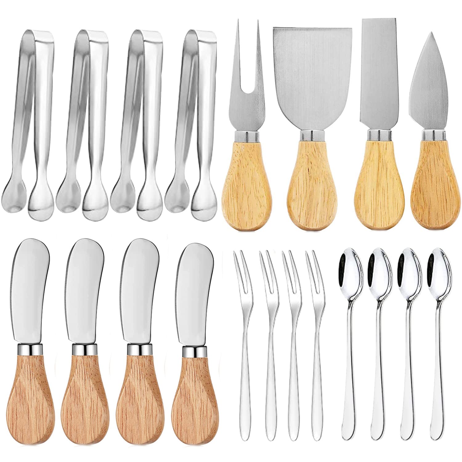 Premium Stainless Steel Cheese Knives Set with Wooden Handle - 16-Piece Cheese Cutting Utensils for Parties, Charcuterie Boards & Gourmet Cheese Tasting