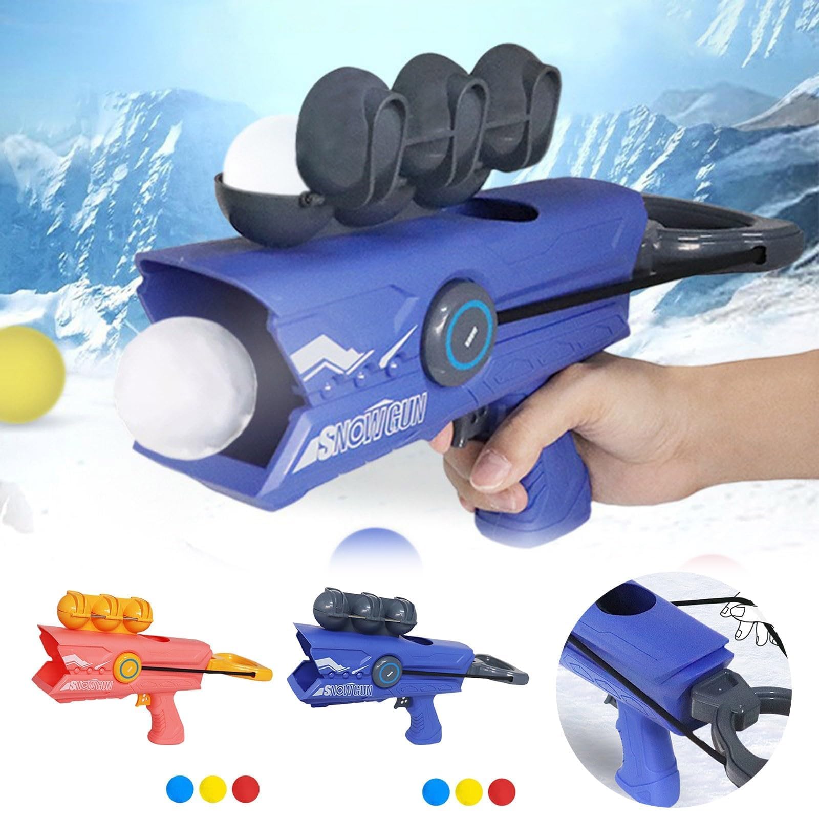 Snowball Launcher Gun for Kids - Winter Outdoor Toy with 3 Duck-Shaped Clips | Snow Ball Maker & Launcher for Snowball Fights & Winter Fun (Blue)
