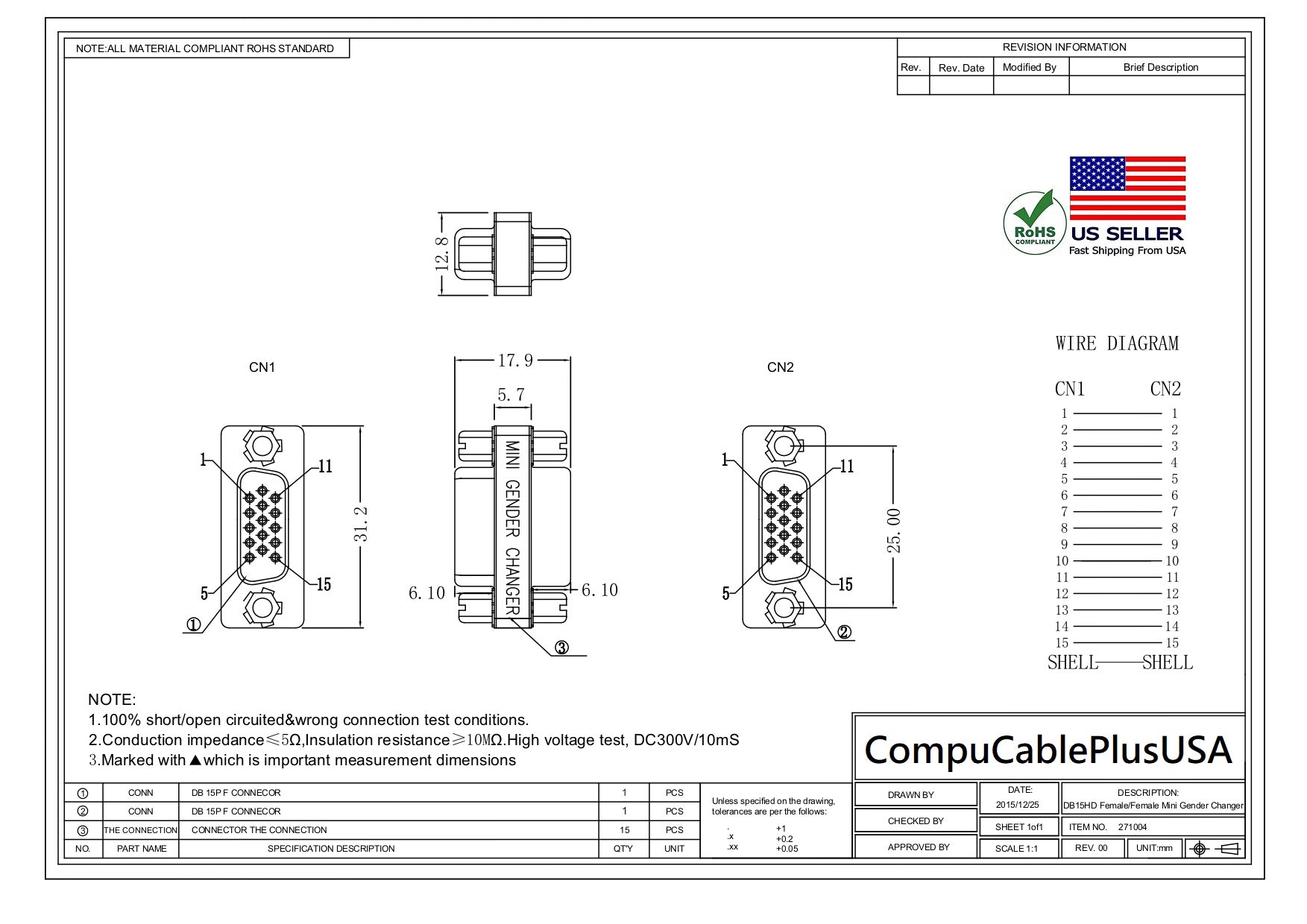 High Density DB15 Female to Female D-Sub Serial Mini Gender Changer Coupler Adapter (6-Pack) - Perfect for Computer, Server & Industrial Equipment Connections