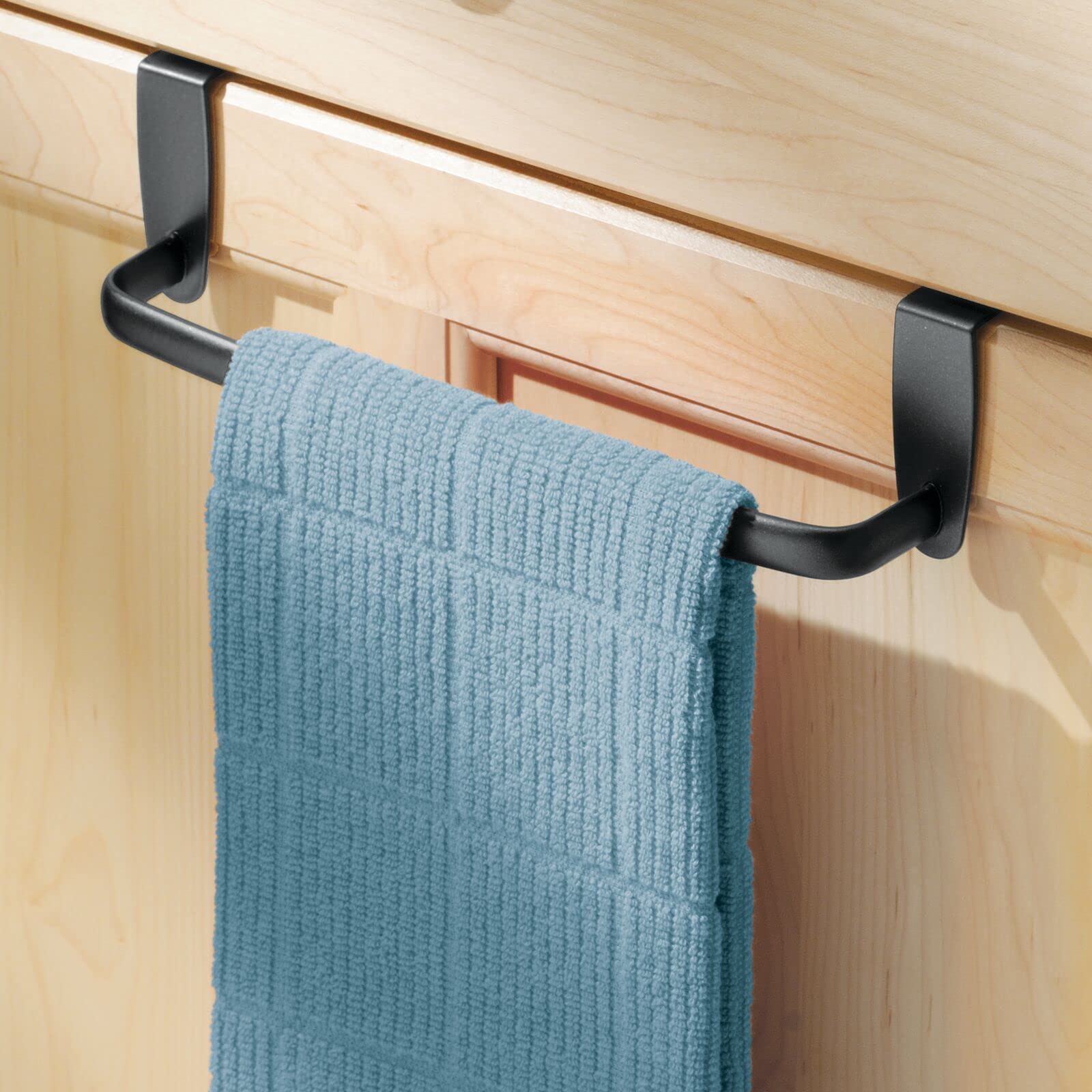mDesign Steel Metal Wire Over Cabinet Towel Rack Organizer - 2 Pack Matte Black Spira Collection - Space-Saving Kitchen Storage for Hand Towels & Washcloths - Perfect for Small Kitchens, Bathrooms & RVs
