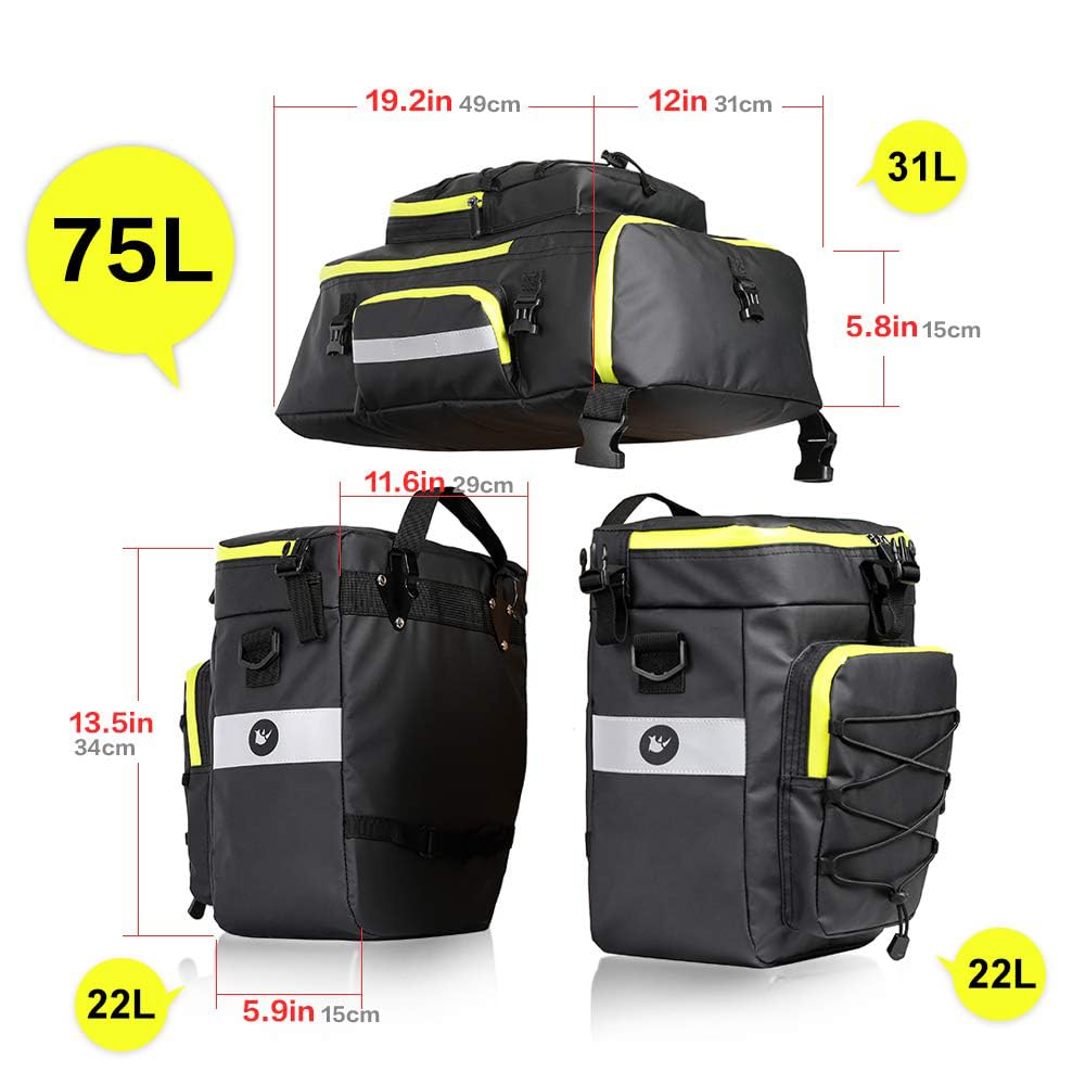 Rhinowalk Waterproof Bike Pannier Bag Set - 3-in-1 Bicycle Cargo Rack Saddle Bag with Shoulder Strap & Laptop Compartment | Durable Cycling Accessories for Commuting, Touring & Outdoor Adventures