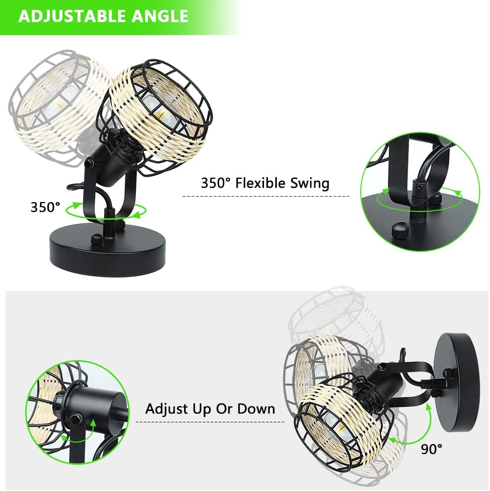 Depuley Rustic Cage Wall Spotlight Fixture - Adjustable Flush Mount Track Lighting with Plug-in Cord | Perfect for Bedroom, Living Room & Hallway Lighting Decor