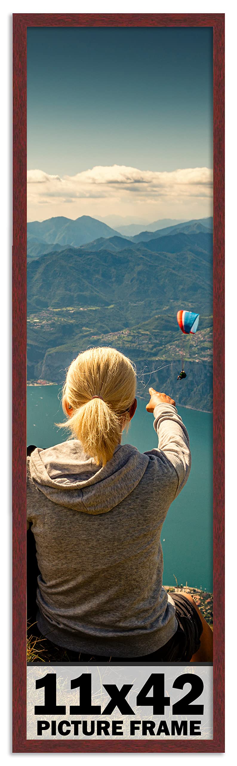 CountryArtHouse 11x42 Inch Solid Mahogany Wood Picture Frame Kit - Premium Brown Wooden Photo Frame with UV Protective Acrylic, Acid-Free Foam Backing & Hanging Hardware - Perfect for Wall Decor, Family Photos, Artwork Display in Living Room, Bedroom or Office