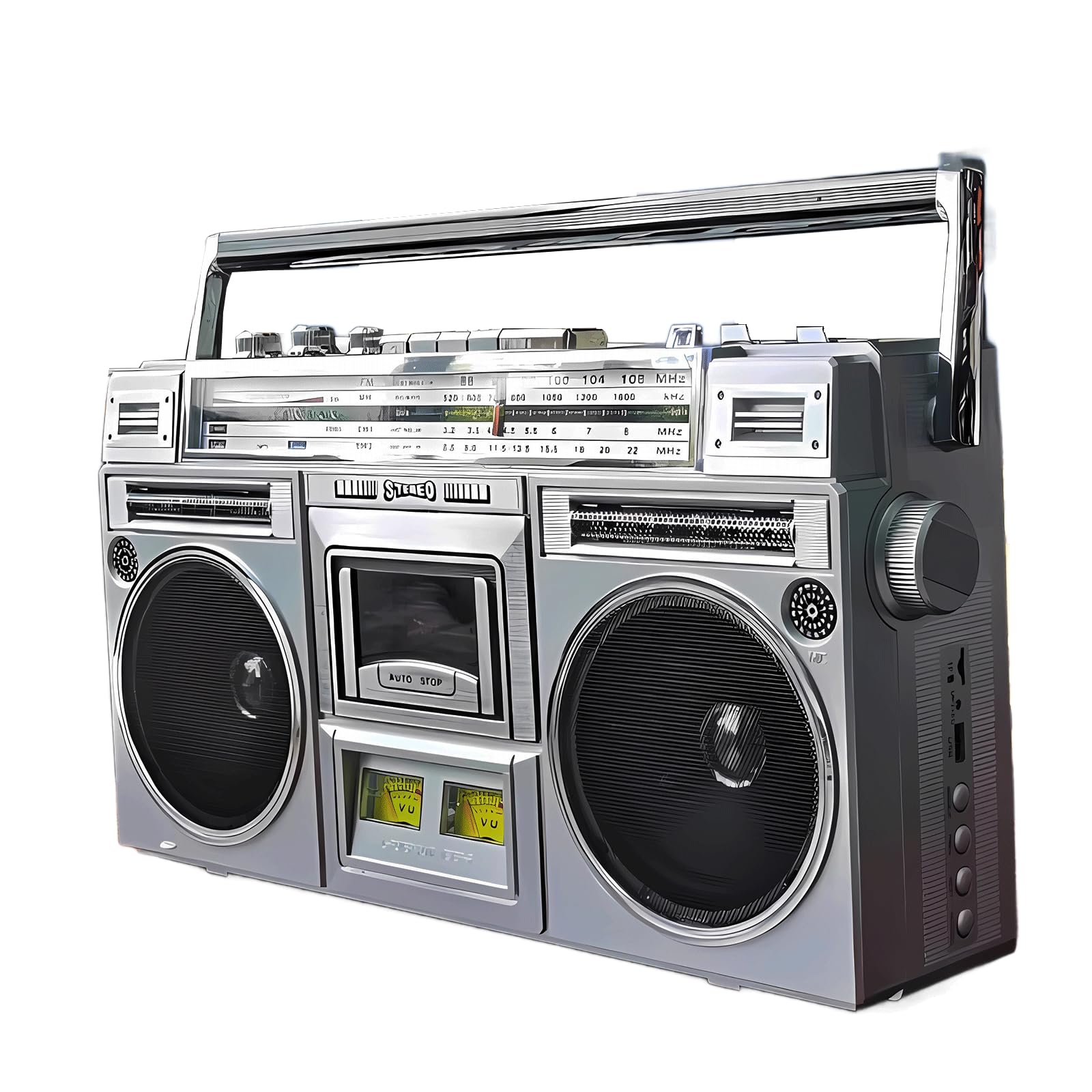 Vintage Retro Cassette Boombox Bluetooth Speaker - 80s Style Portable Stereo with AM/FM Radio, SD/USB Input, Cassette to Digital Converter - Silver (Perfect for Home Decor, Parties & Retro Music Lovers)