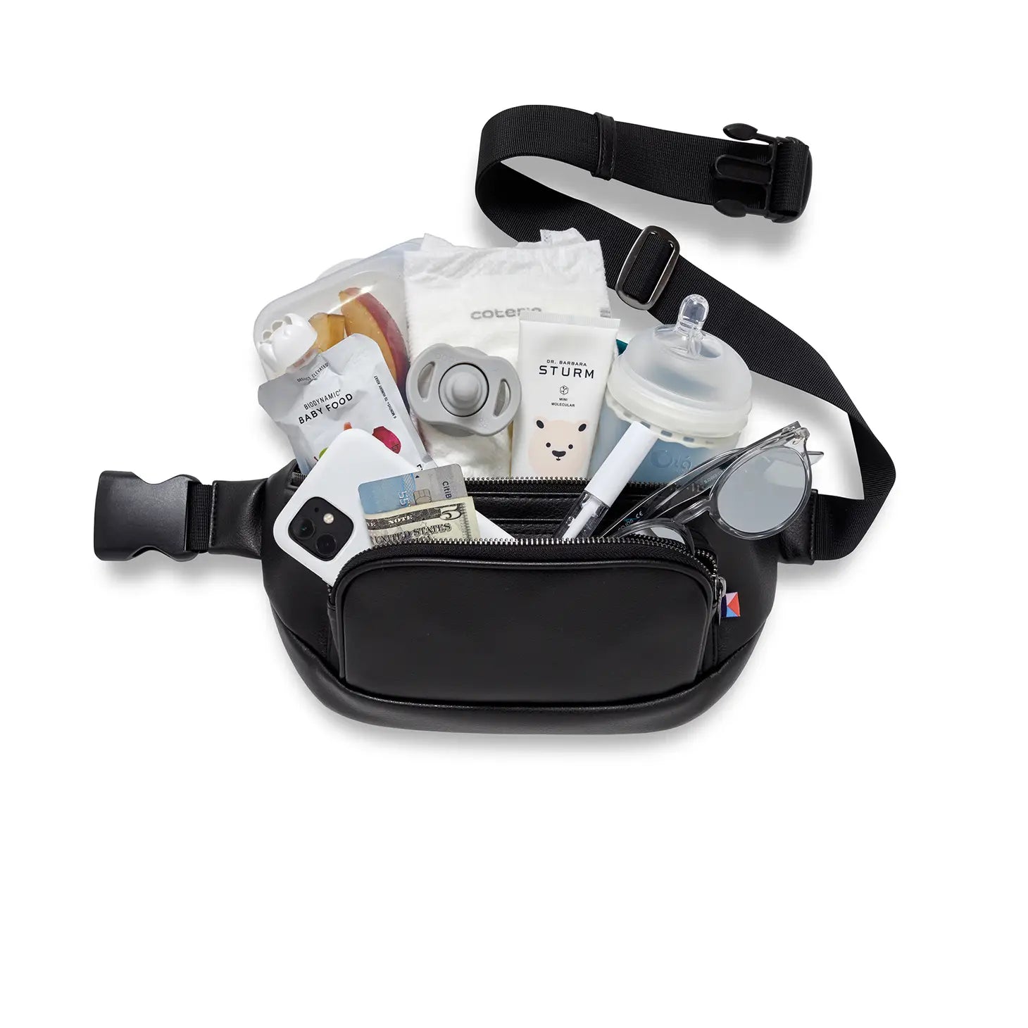 Kibou Vegan Leather Diaper Belt Bag - Black | Hands-Free Diaper Changing for Parents on the Go | Perfect for Travel, Walks, and Outdoor Adventures