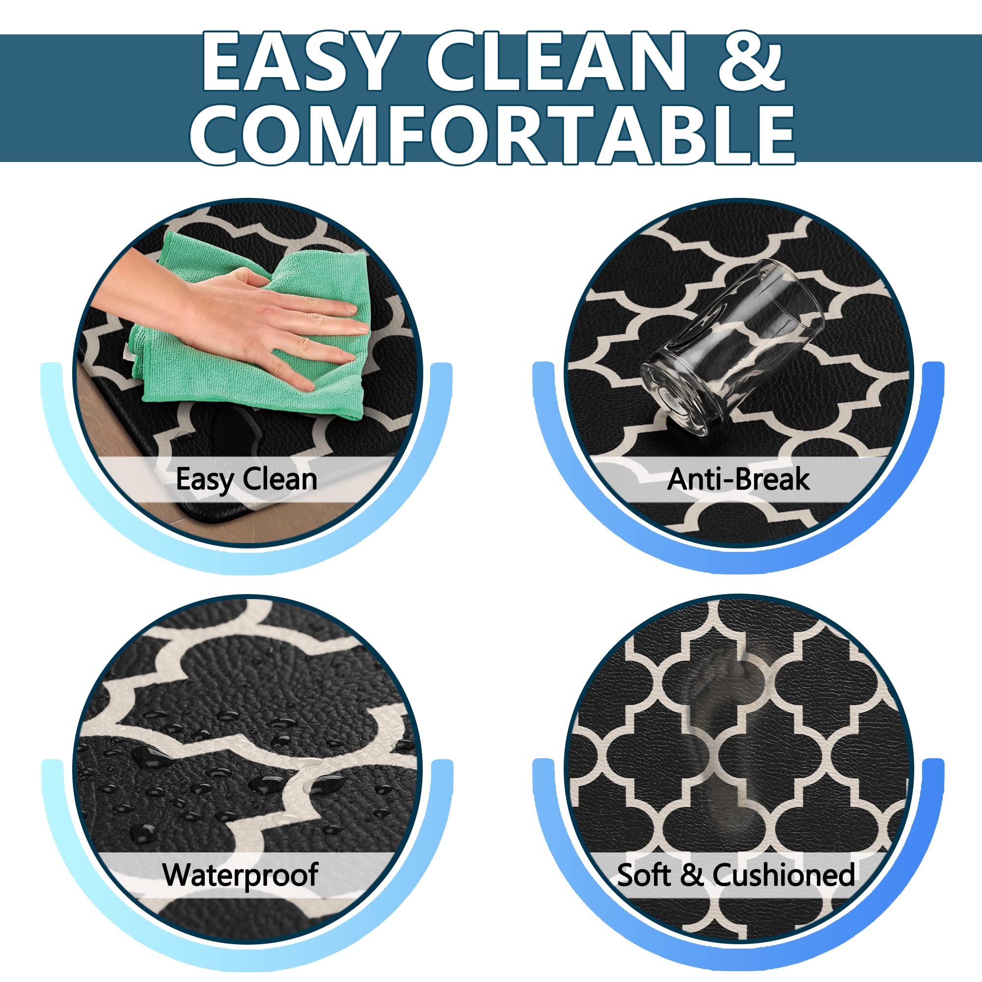 ComfiLife Anti-Fatigue Kitchen Floor Mats (2-Pack) - Thick Cushioned, Waterproof & Non-Slip Standing Mat for Home, Office, Sink & Laundry - Easy to Clean Comfort Rug for Long Standing Hours (Black) - Perfect for Cooking, Dishwashing & Workstation Comfort