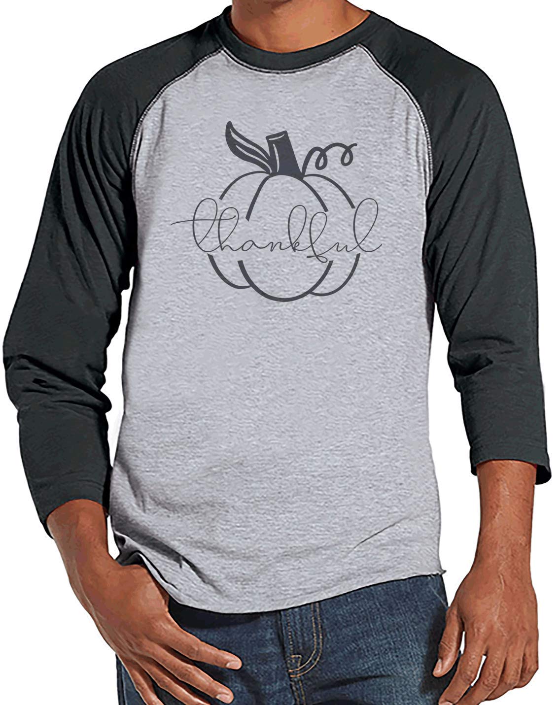 7 ate 9 Apparel Men's Thankful Pumpkin Silhouette T-Shirt - Fall Thanksgiving Graphic Tee for Autumn Harvest Festival & Family Gatherings