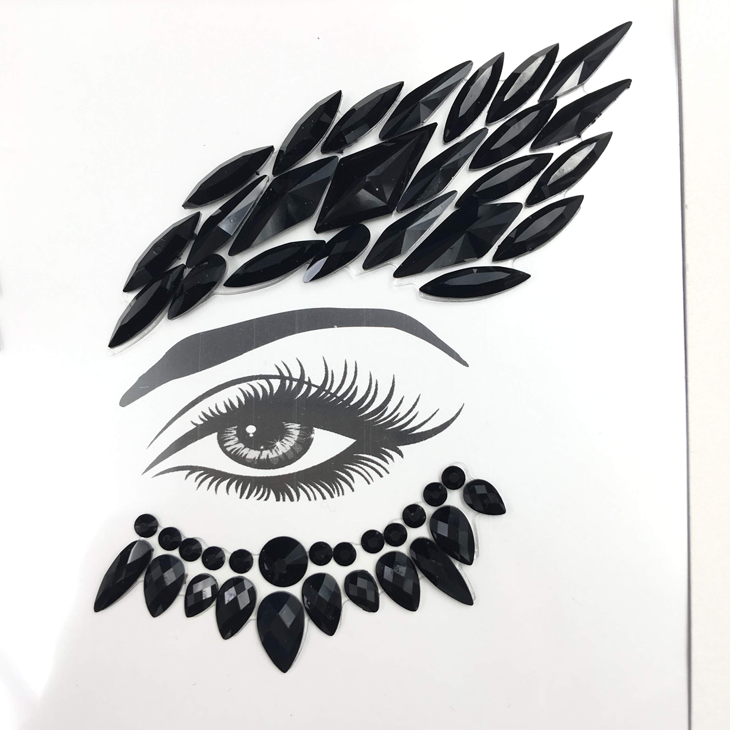 Black Face Jewels Tattoo Eye Stickers - Self-Adhesive Body Gems for Halloween, Festivals & Parties - Temporary Skin Decoration for Costumes & Special Events
