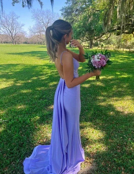 Lavender Mermaid Satin Long Prom Dress - Backless Formal Evening Gown for Women - Perfect for Homecoming, Wedding Guest, and Special Occasions